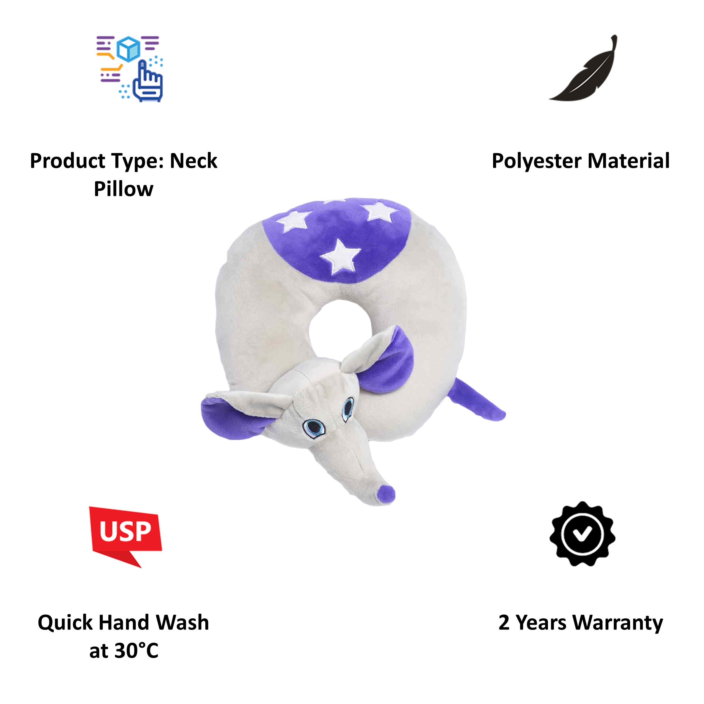 TRAVEL BLUE Flappy The Elephant Polyester Neck Pillow (Soft and Comfortable, Multicolor) TRAVEL BLUE Flappy The Elephant Polyester Neck Pillow (Soft and Comfortable, Multicolor)_4