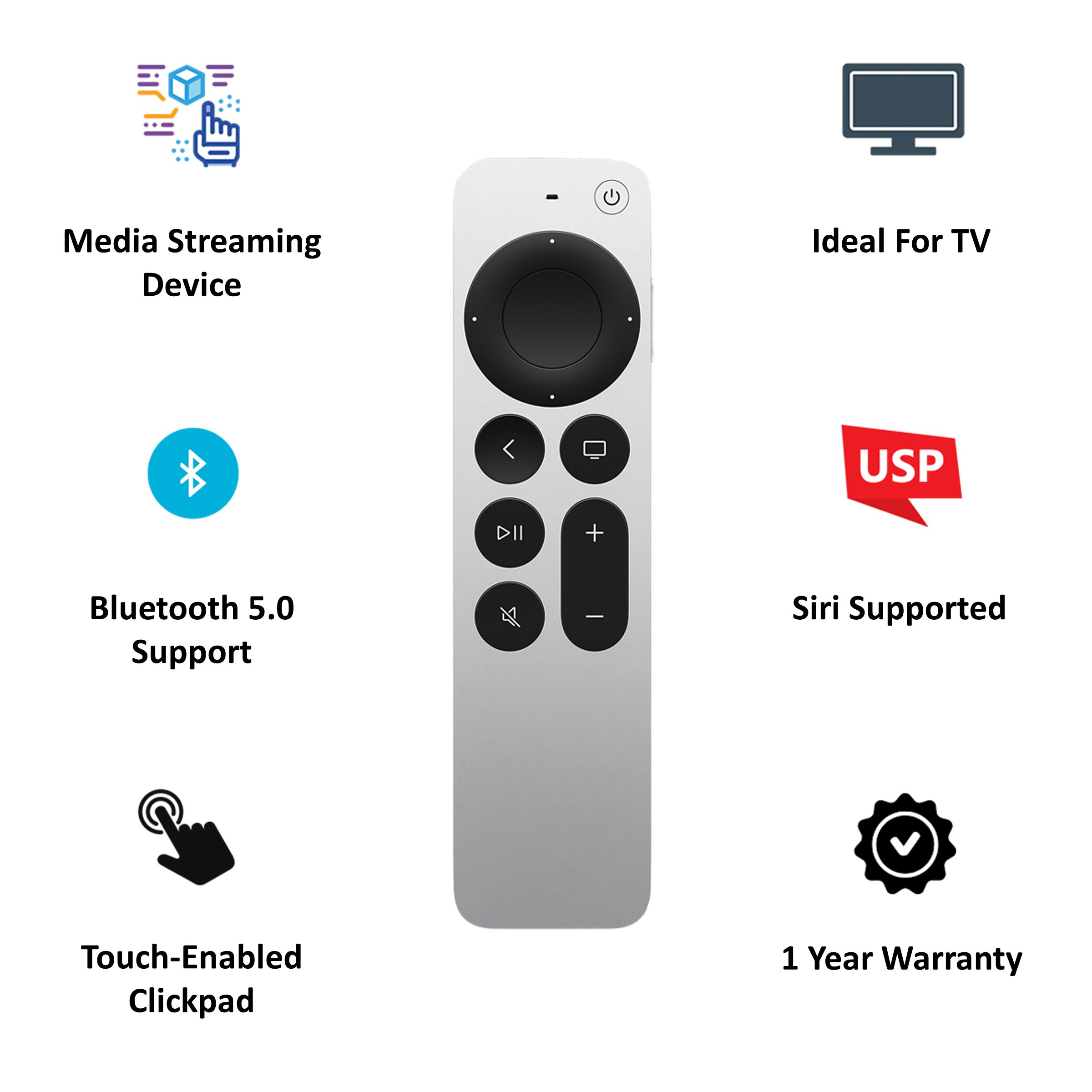 Apple Smart Remote Control For Media Streaming Device (MJFN3ZM/A, Silver) Apple Smart Remote Control For Media Streaming Device (MJFN3ZM/A, Silver)_4