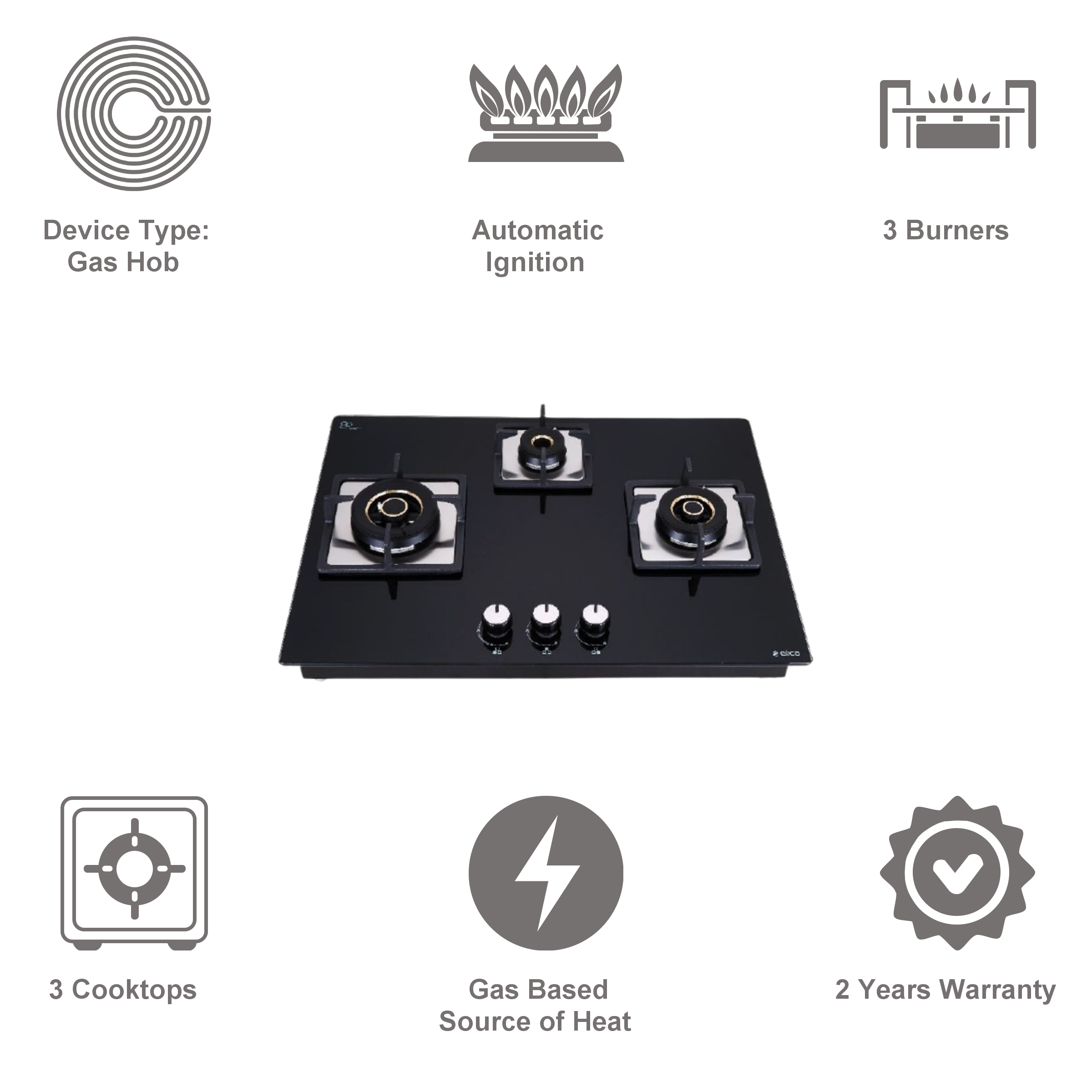Elica FLEXI MFC AB 370 MT Toughened Glass Top 3 Burner Automatic Electric Hob (Cast Iron Grid, Black)_4