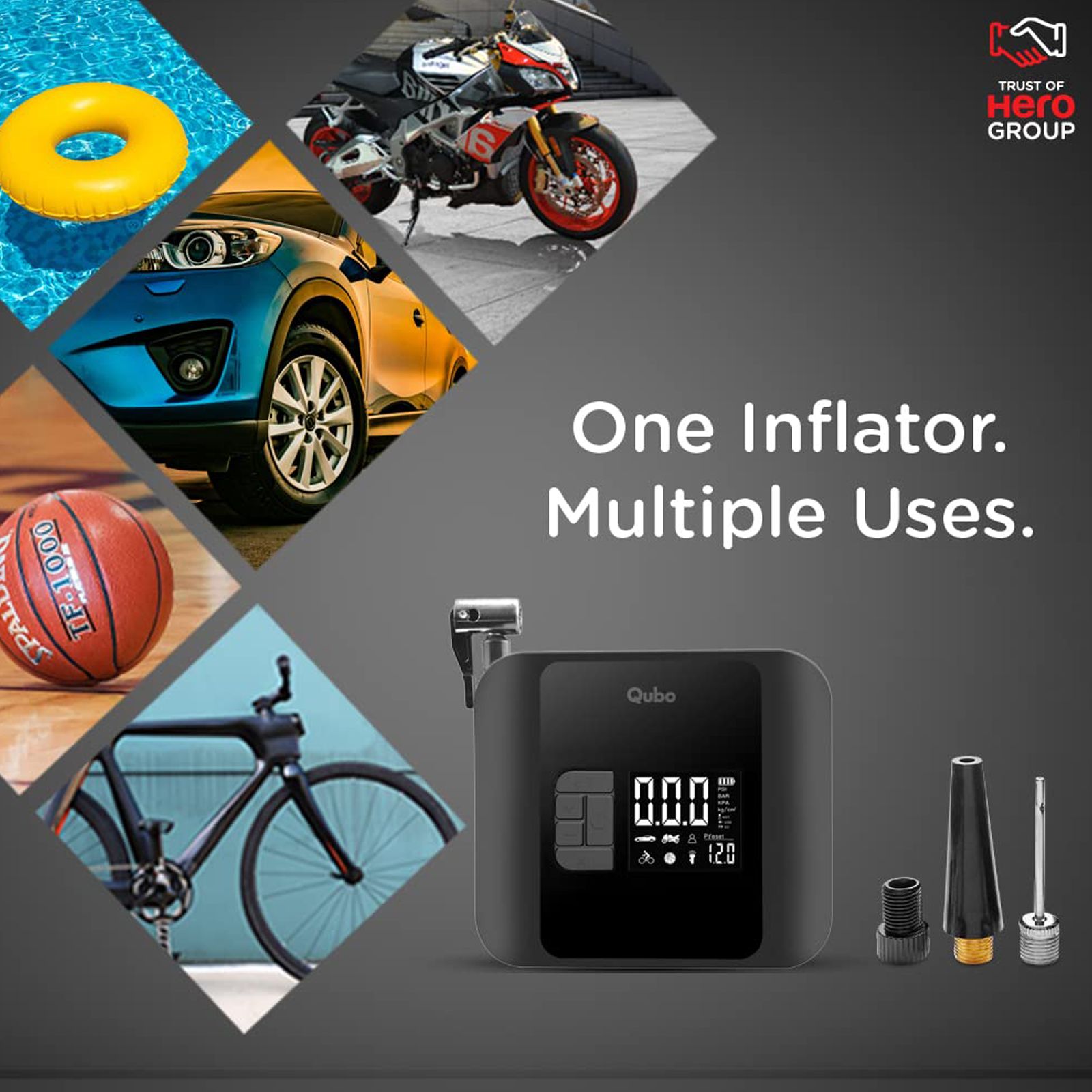 Qubo Smart Pro 150 psi Tyre Inflator for Cars & Bikes (5 Air Fill Mode, HIA02BL001, Black)_5