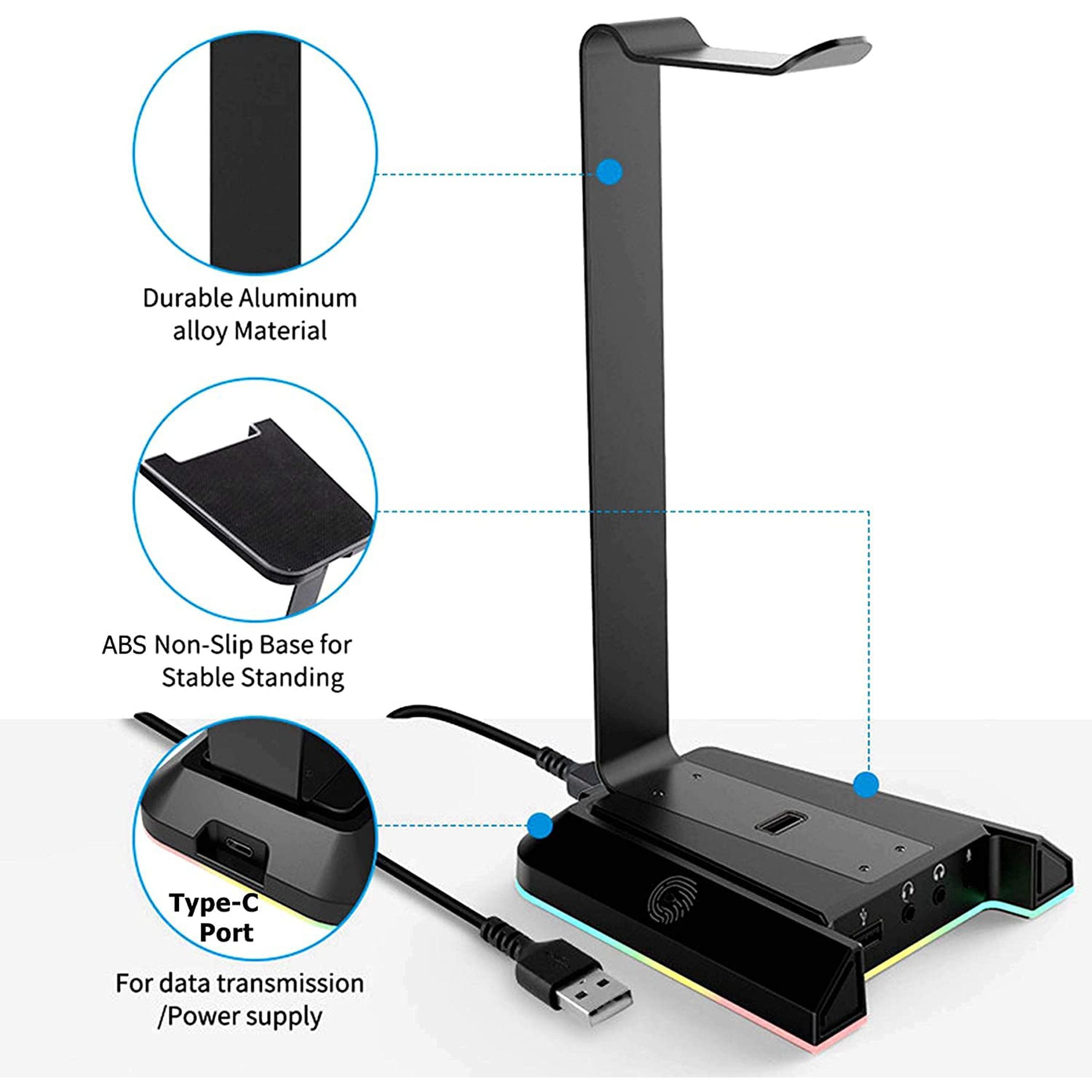 EKSA Gaming Headset Stand (7.1 Surround Sound, EW1RGB, Black)_5