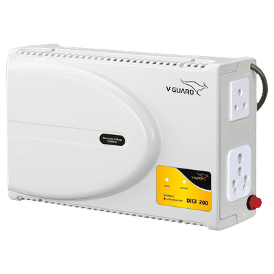 V-Guard 6 Amps Voltage Stabilizer For Up to 203cm (80") TV / SetTop Box / Home Theatre / Gaming Console / Photostat Machine (140 - 295 V, Built-In Thermal Overload Protection, Digi 200, White)
