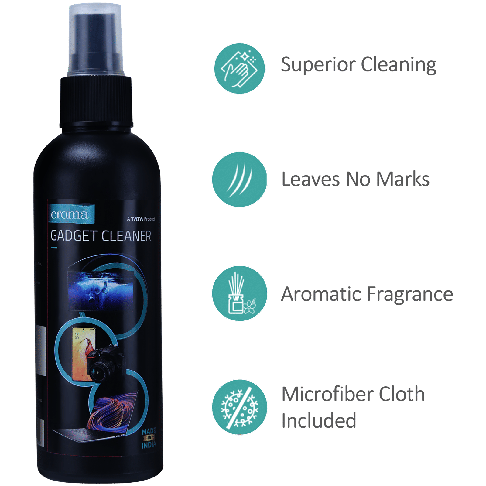 Croma Cleaning Kit For Mobile, TVs, Monitors, Laptops, DSLR, Tablets, Cables (With Microfiber Cloth, Black)_4