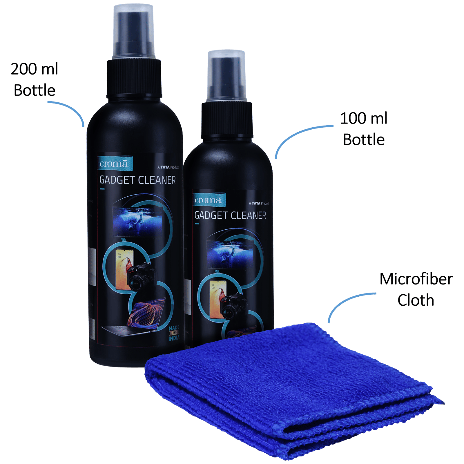 Croma Cleaning Kit For Mobile, TVs, Monitors, Laptops, DSLR, Tablets, Cables (With Microfiber Cloth, Black)_5