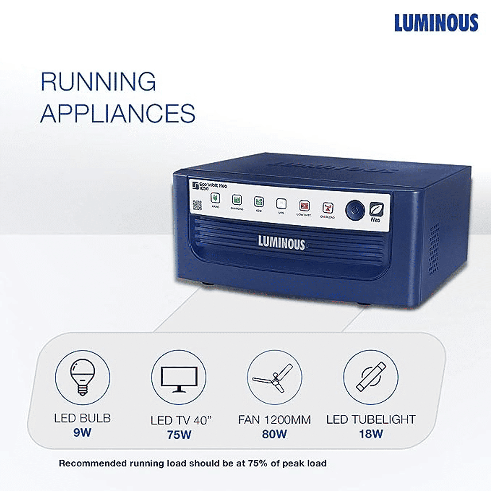 LUMINOUS EcoWatt Neo 1050 6.3 Amps Inverter (Eco Mode, Blue) LUMINOUS EcoWatt Neo 1050 6.3 Amps Inverter (Eco Mode, Blue)_4
