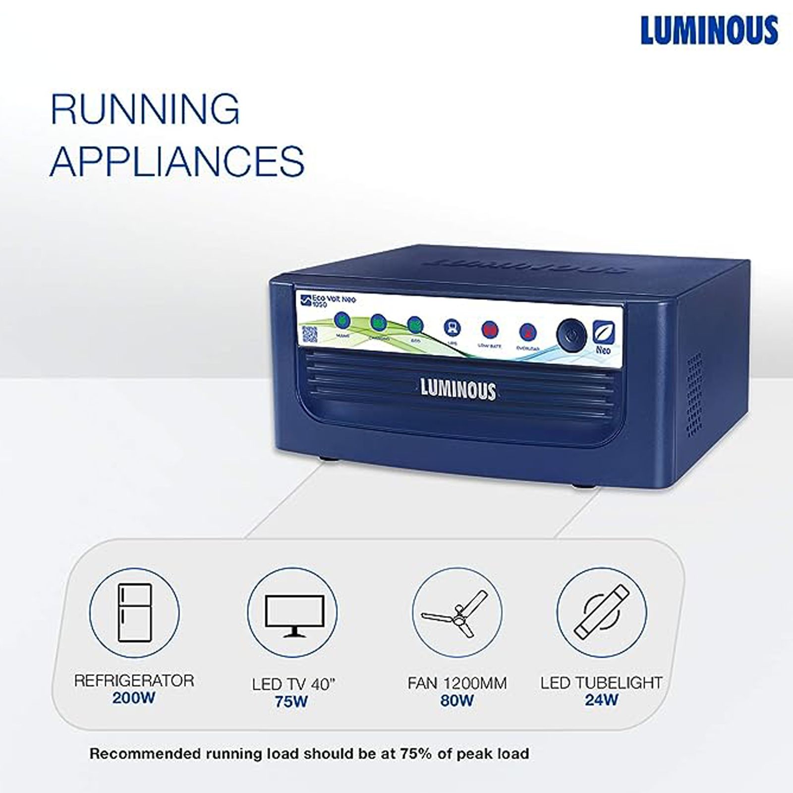 LUMINOUS EcoVolt Neo 1050 24.5 Amps Inverter (Eco Mode, Blue) LUMINOUS EcoVolt Neo 1050 24.5 Amps Inverter (Eco Mode, Blue)_3