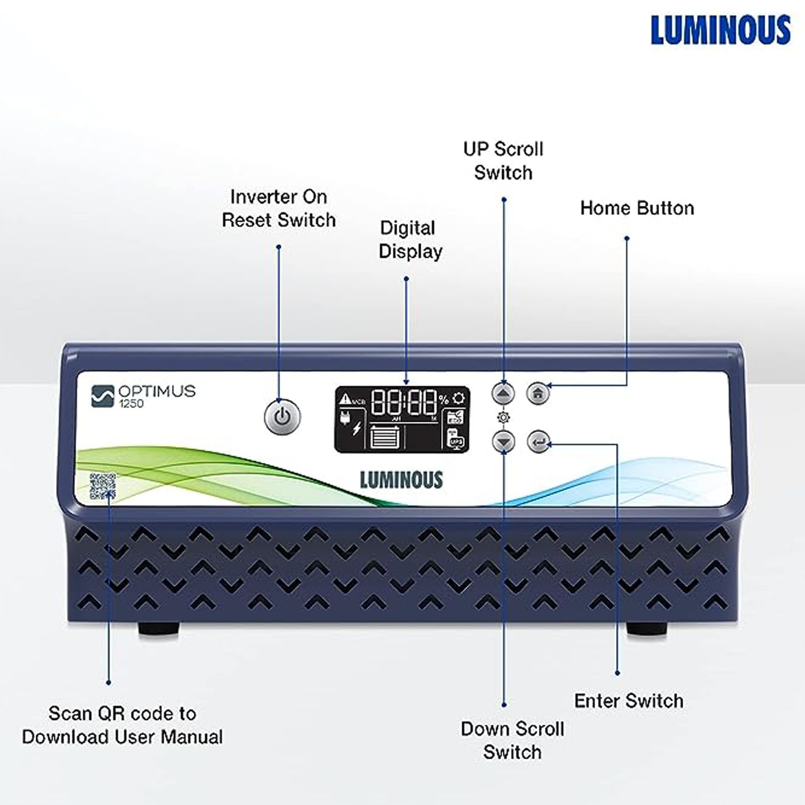 LUMINOUS Optimus1250 7.7 Amps Inverter (Blue) LUMINOUS Optimus1250 7.7 Amps Inverter (Blue)_4