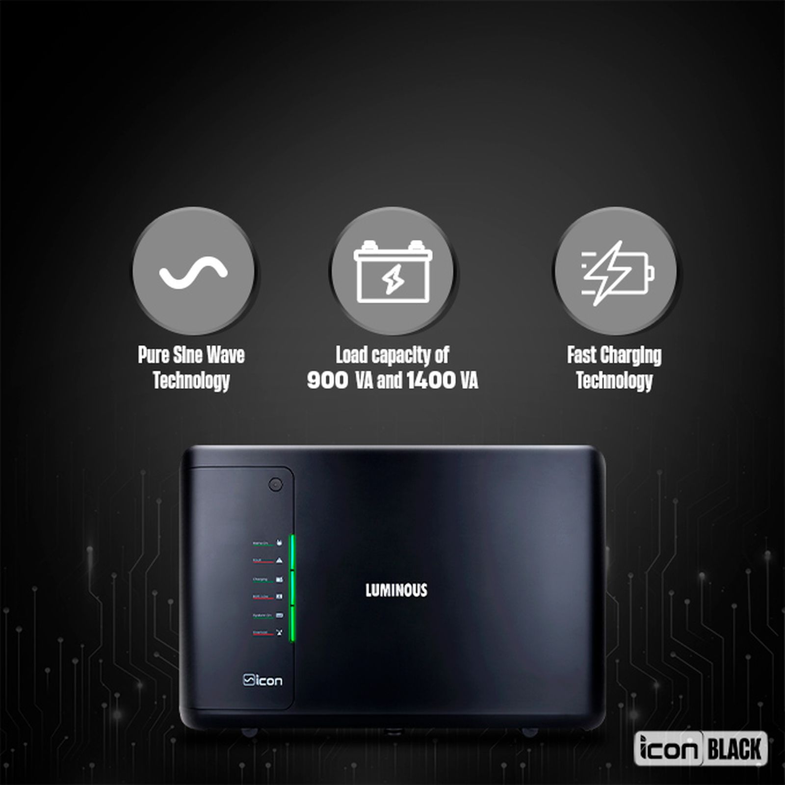LUMINOUS Icon 1100 17 Amps Inverter (LED indications, F04111012181, Black) LUMINOUS Icon 1100 17 Amps Inverter (LED indications, F04111012181, Black)_2