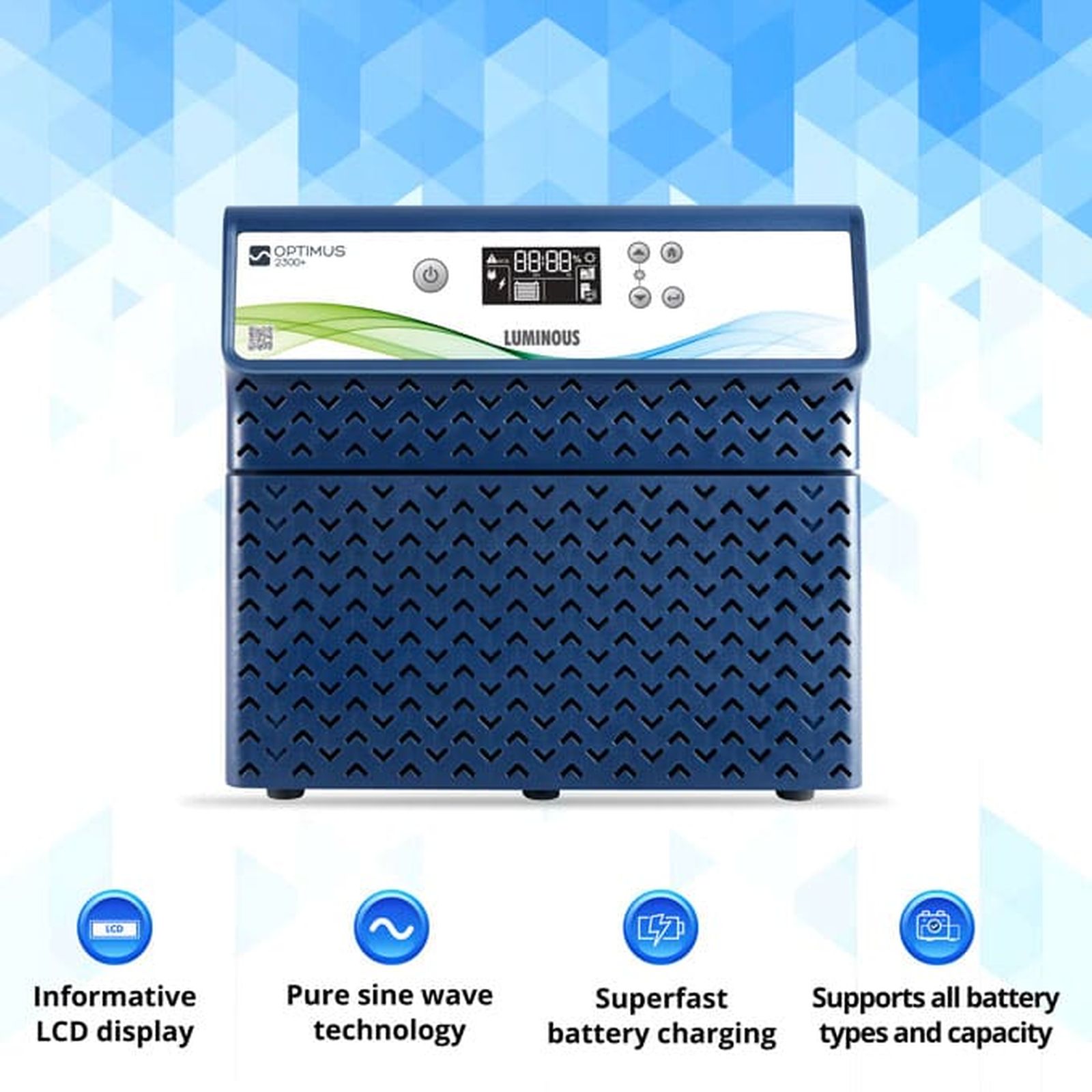 LUMINOUS Optimus 2300 Plus 21 Amps Inverter (1600 W, LCD Display, Blue)_2