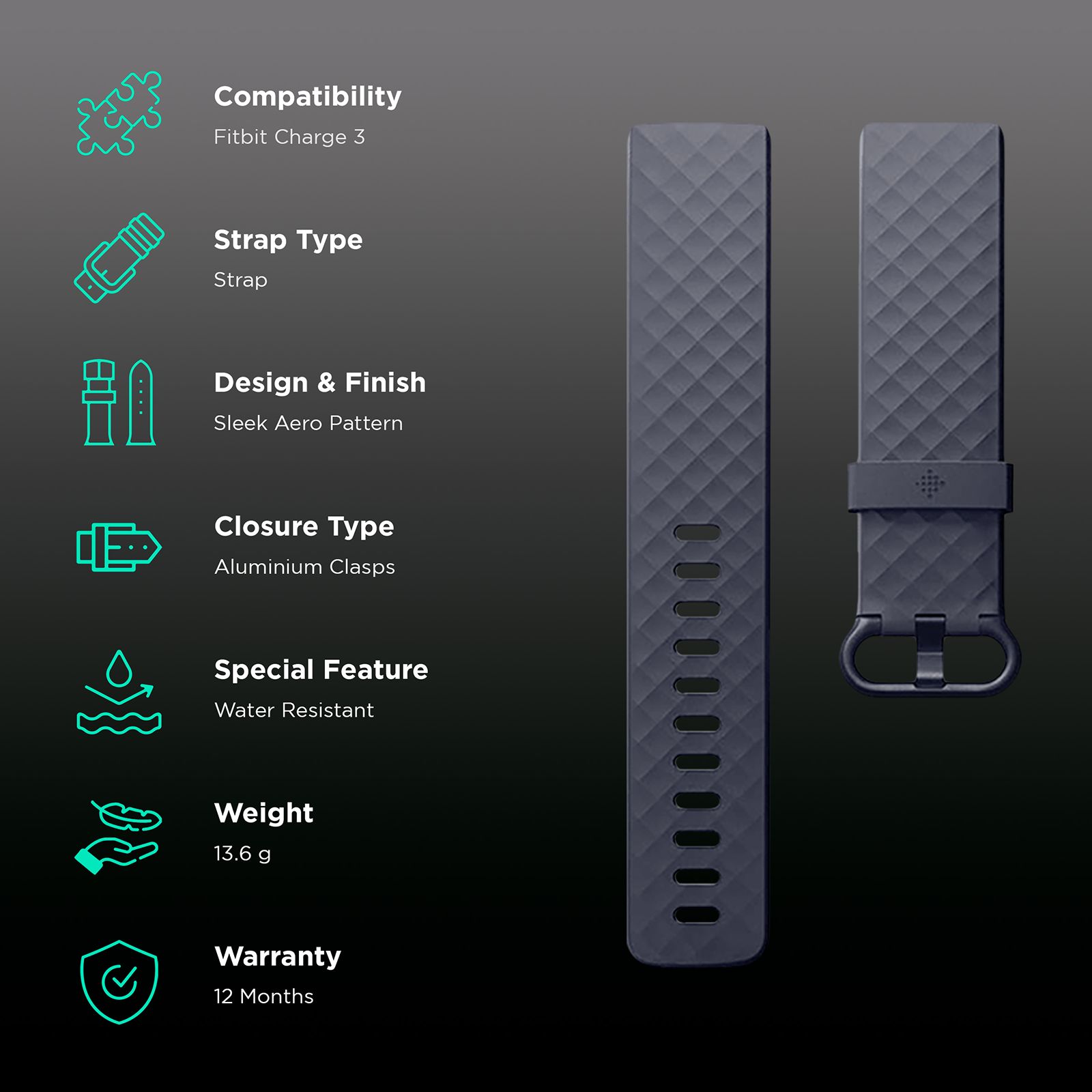 fitbit Charge 3 Strap for fitbit (L) (Sleek Aero Pattern, Blue & Grey) fitbit Charge 3 Strap for fitbit (L) (Sleek Aero Pattern, Blue & Grey)_2