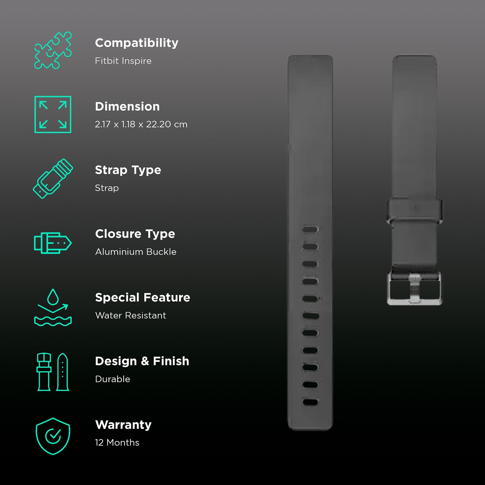 fitbit Inspire Strap for fitbit (S) (Water Resistant, Black) fitbit Inspire Strap for fitbit (S) (Water Resistant, Black)_2