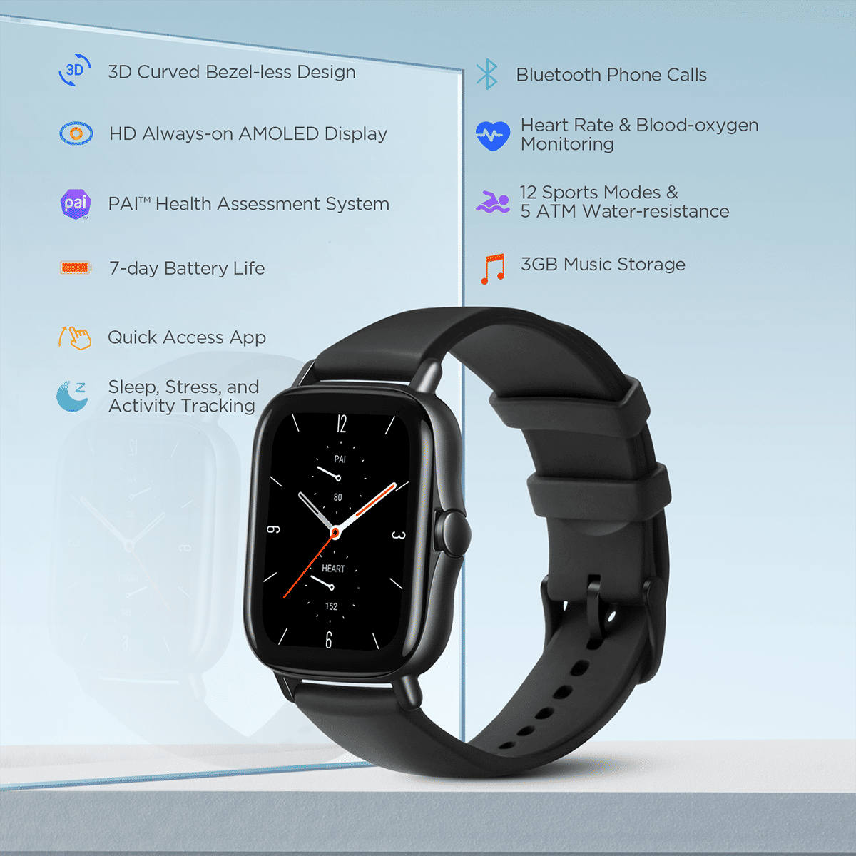 amazfit GTS 2 Smartwatch with Bluetooth Calling (41.91mm AMOLED Display, 5ATM Water Resistant, Midnight Black Strap)_5