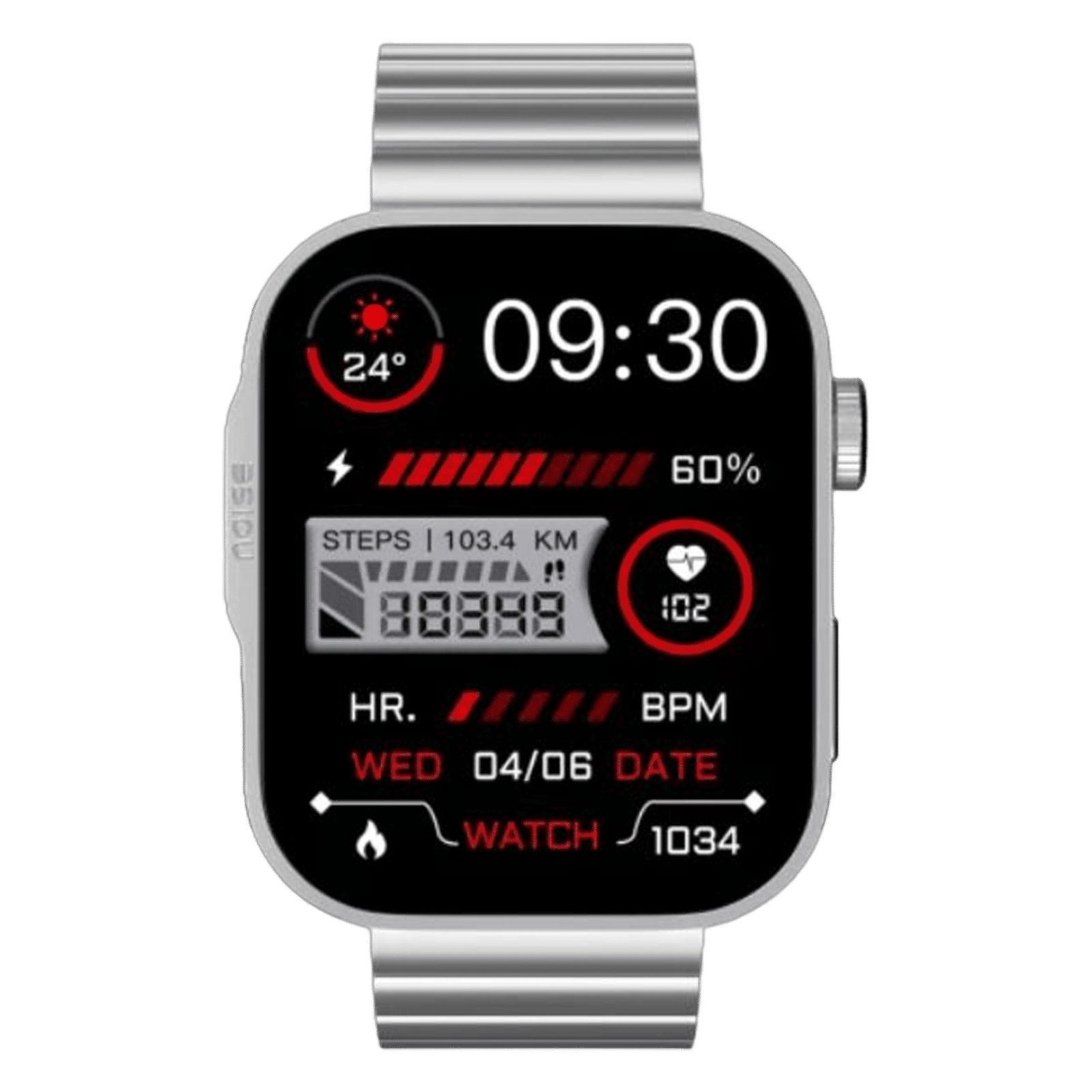 noise ColorFit Caliber 3 Plus Smartwatch with Bluetooth Calling (49.7mm AMOLED Display, IP67 Water Resistant, Elite Silver Strap)_1
