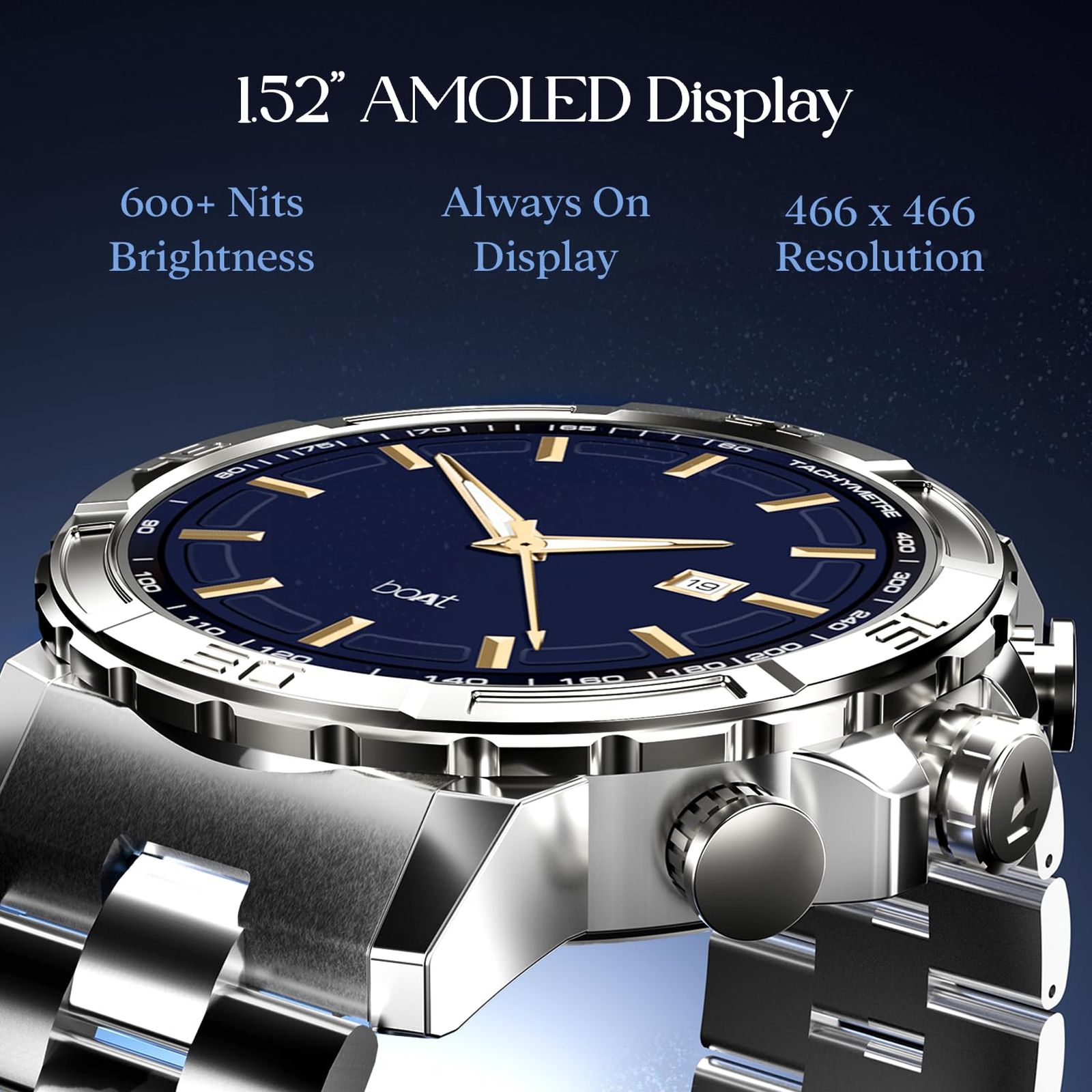 boAt Enigma X700 Smartwatch with Bluetooth Calling (38mm AMOLED Display, IP67 Sweat Resistant, Silver Chrome Strap) boAt Enigma X700 Smartwatch with Bluetooth Calling (38mm AMOLED Display, IP67 Sweat Resistant, Silver Chrome Strap)_2