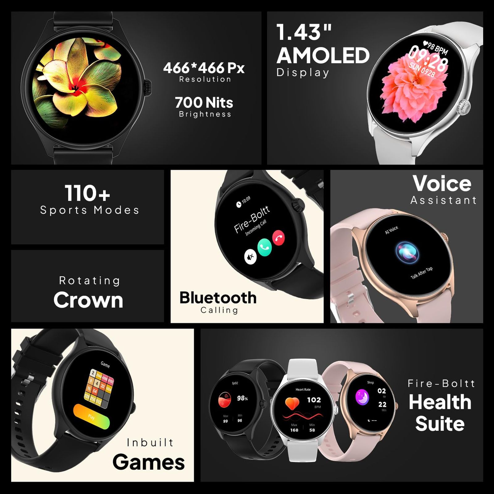 FIRE-BOLTT Phoenix Smartwatch with Bluetooth Calling (36.3mm AMOLED Display, IP67 Water Resistant, Black Strap) FIRE-BOLTT Phoenix Smartwatch with Bluetooth Calling (36.3mm AMOLED Display, IP67 Water Resistant, Black Strap)_5