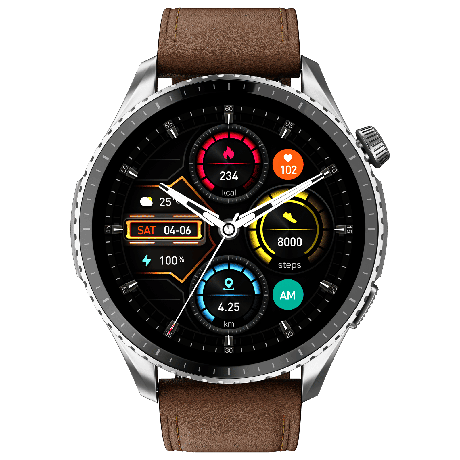 noise Origin Smartwatch with Activity Tracker (37.08mm AMOLED Display, 3ATM Water Resistant, Classic Brown Strap)_1