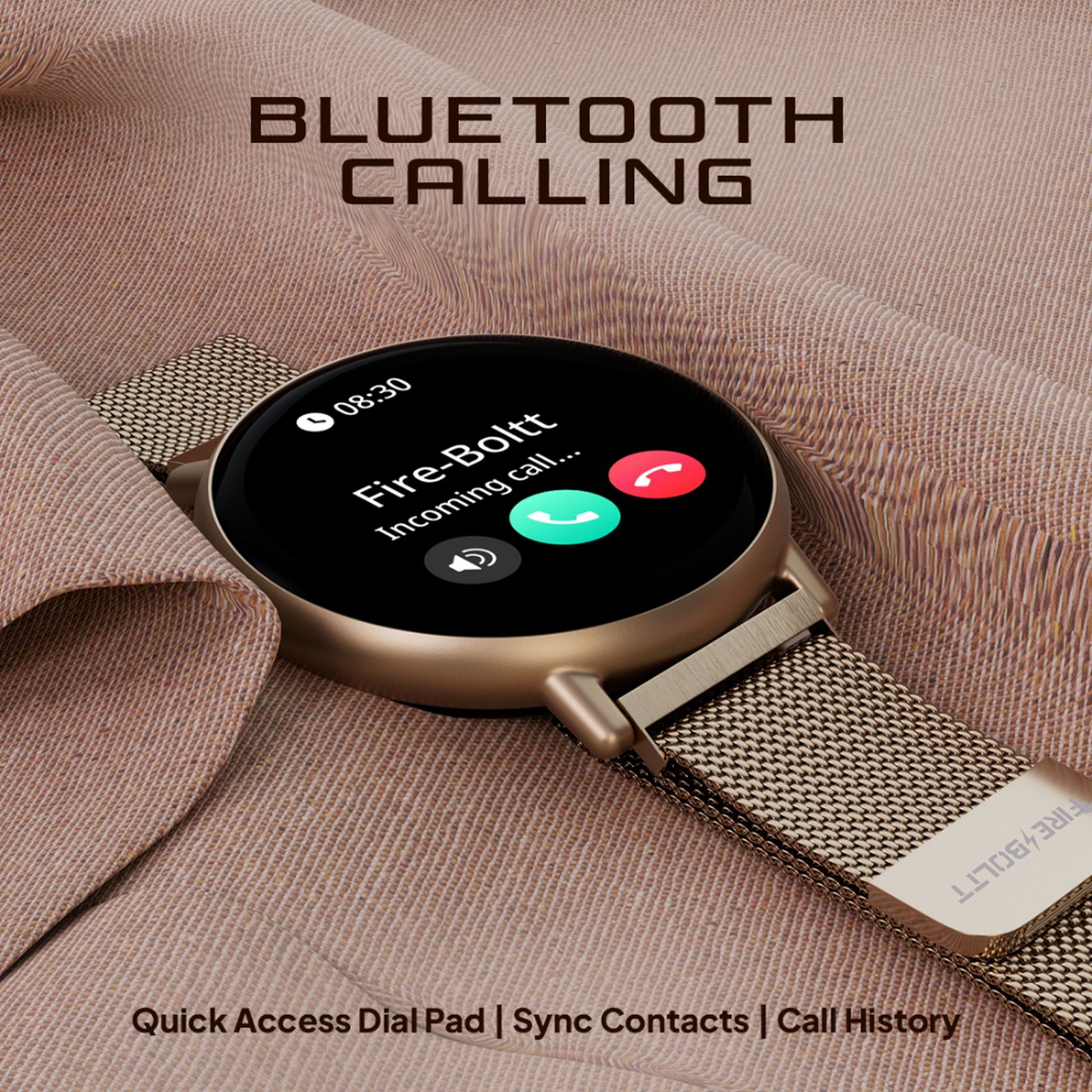 FIRE-BOLTT Destiny Smartwatch with Bluetooth Calling (35.3mm TFT HD Display, IP67 Water Resistant, Beige Strap)_3