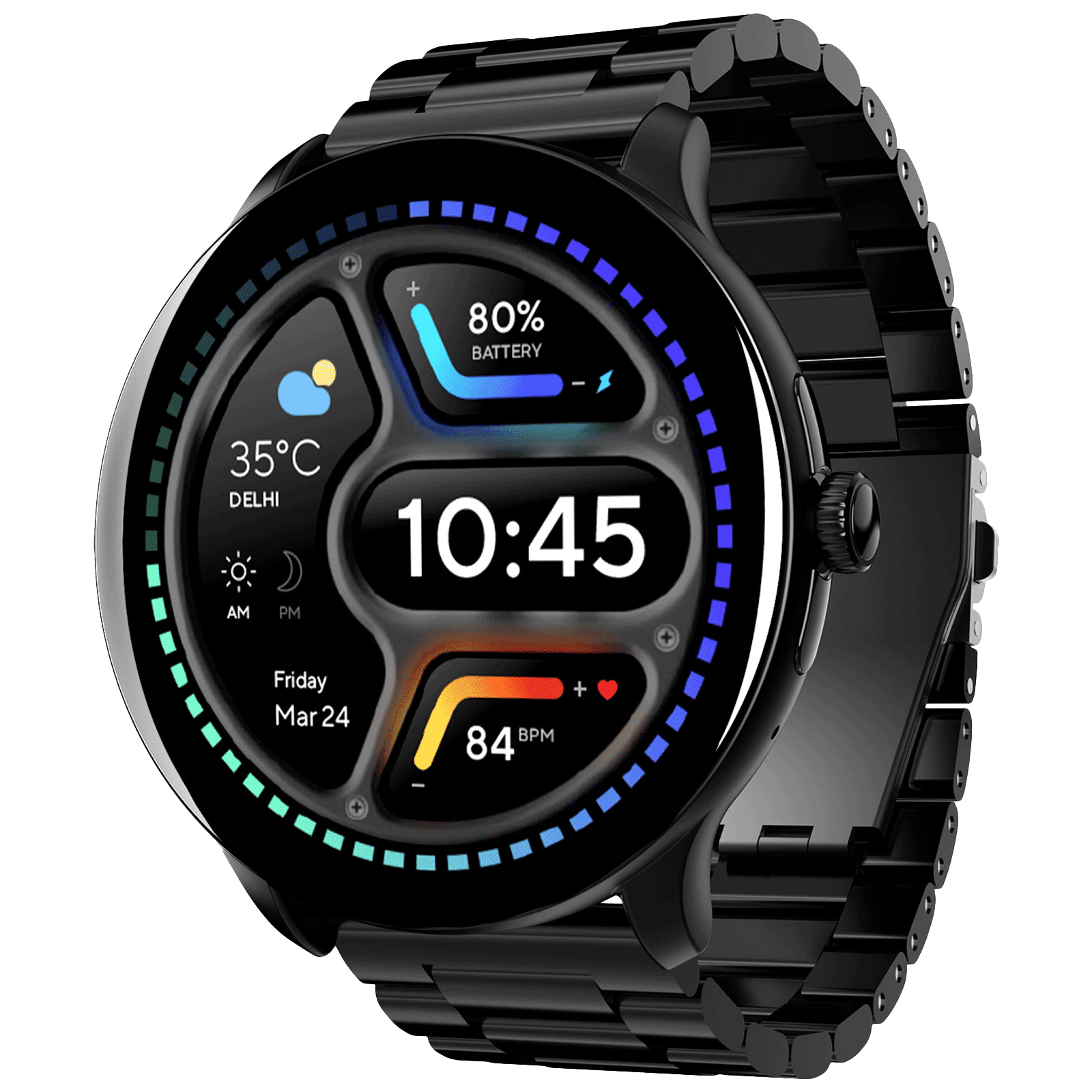 boAt Lunar Connect Pro Smartwatch with Bluetooth Calling (35.30mm AMOLED Display, IP68 Water Resistant, Metallic Black Strap) boAt Lunar Connect Pro Smartwatch with Bluetooth Calling (35.30mm AMOLED Display, IP68 Water Resistant, Metallic Black Strap)_1