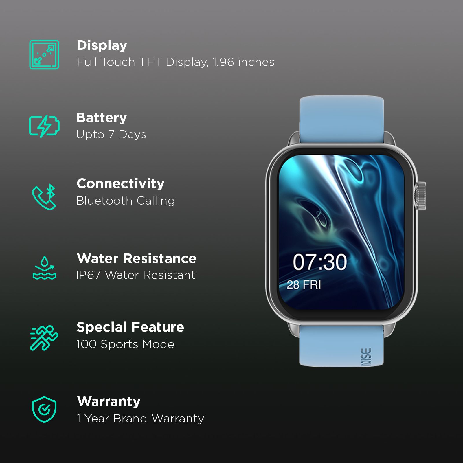 noise ColorFit Mighty Smartwatch with Bluetooth Calling (49.7mm TFT Display, IP67 Water Resistant, Calm Blue Strap) noise ColorFit Mighty Smartwatch with Bluetooth Calling (49.7mm TFT Display, IP67 Water Resistant, Calm Blue Strap)_2
