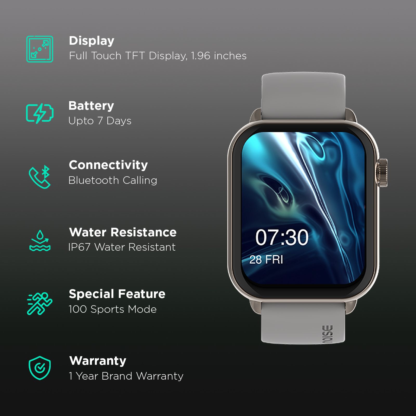 noise ColorFit Mighty Smartwatch with Bluetooth Calling (49.7mm TFT Display, IP67 Water Resistant, Silver Grey Strap) noise ColorFit Mighty Smartwatch with Bluetooth Calling (49.7mm TFT Display, IP67 Water Resistant, Silver Grey Strap)_2