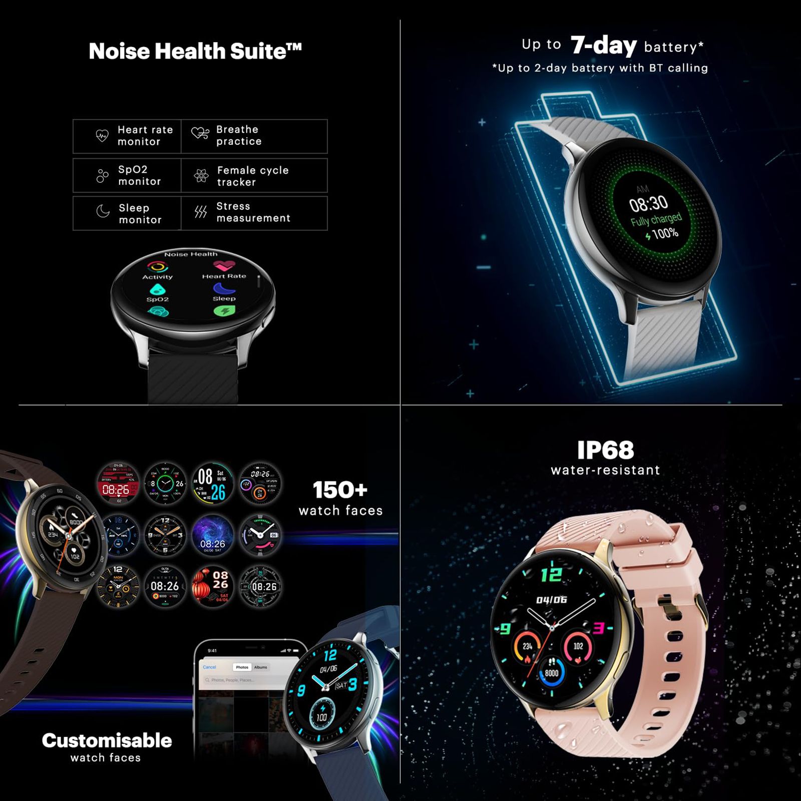 Noise Vortex Plus Smartwatch with Bluetooth Calling (37mm AMOLED Display, IP68 Water Resistant, Space Blue Strap)_6
