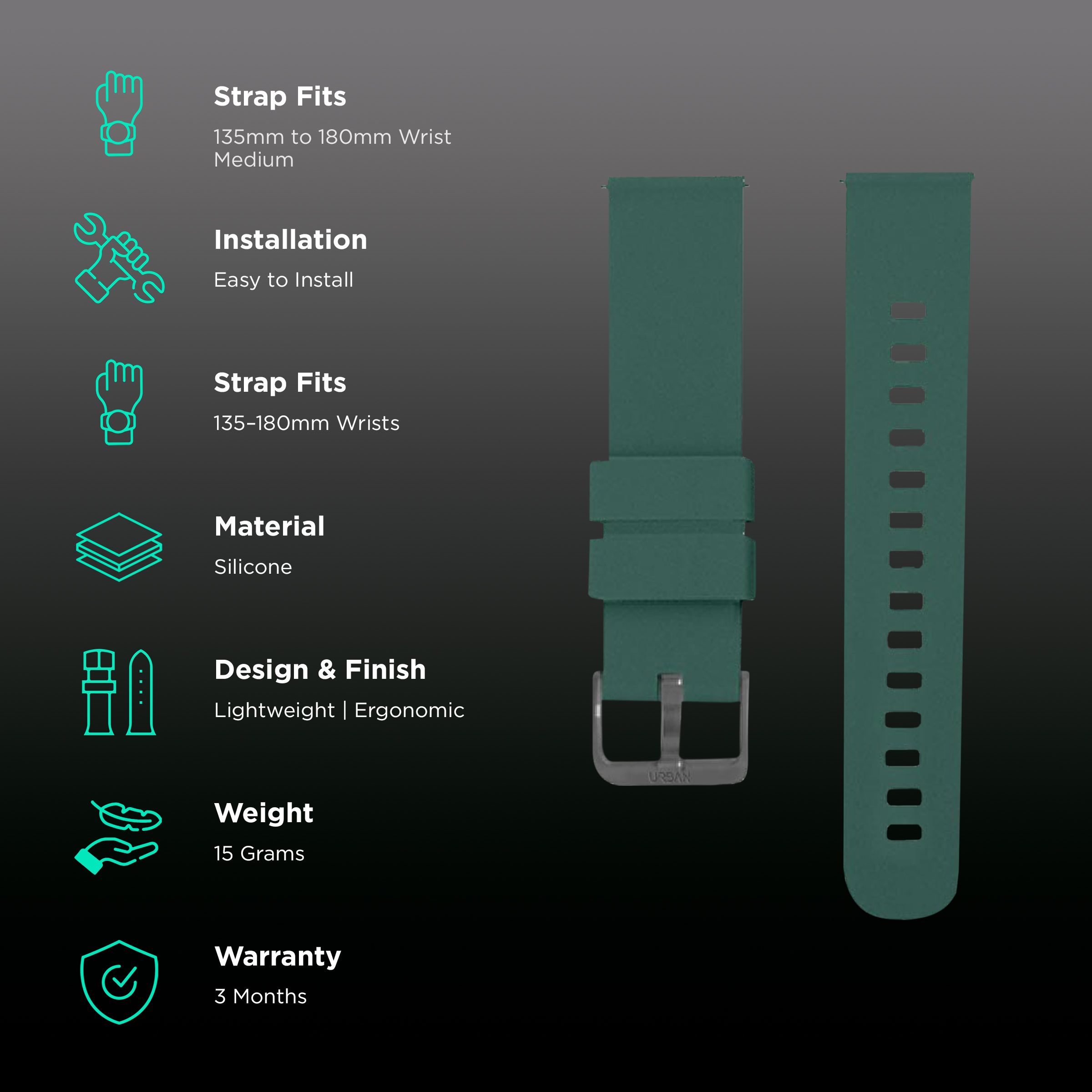 Inbase IB-1802 Silicone Strap for Smart Watch (20mm) (Durable & Strong, Forest Green) Inbase IB-1802 Silicone Strap for Smart Watch (20mm) (Durable & Strong, Forest Green)_2