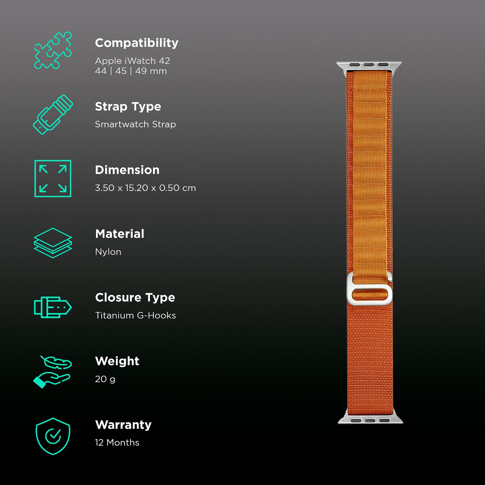 Muvtech Ace Loop Nylon Strap for Apple iWatch (42mm / 44mm / 45mm / 49mm) (Orange) Muvtech Ace Loop Nylon Strap for Apple iWatch (42mm / 44mm / 45mm / 49mm) (Orange)_2