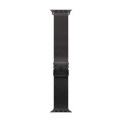Apple Titanium Milanese Loop for Apple Watch (44mm / 45mm / 46mm / 49mm, Medium) (Secure Parachute Style Buckle, Black)