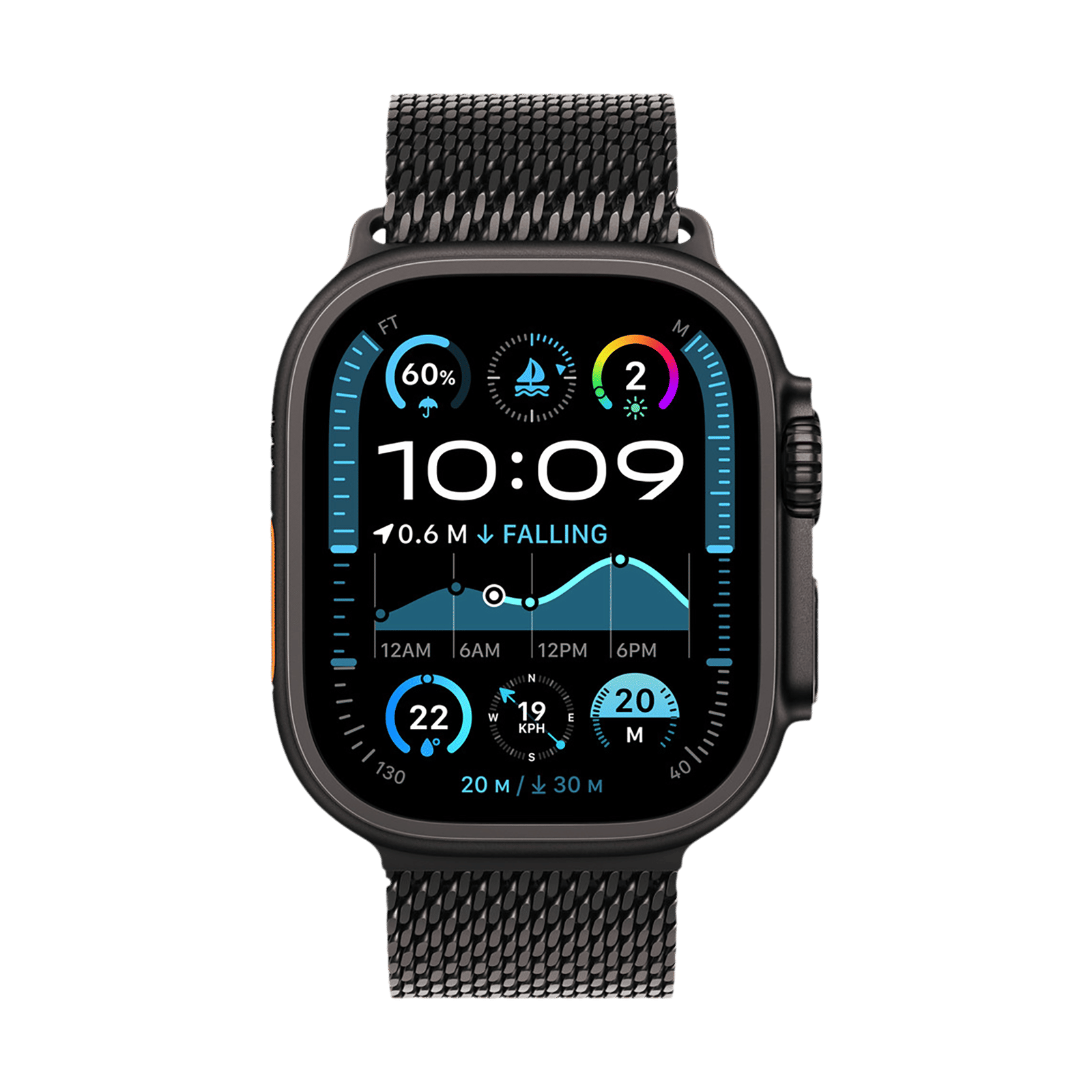 Apple Titanium Milanese Loop for Apple Watch (44mm / 45mm / 46mm / 49mm, Medium) (Secure Parachute Style Buckle, Black)_3