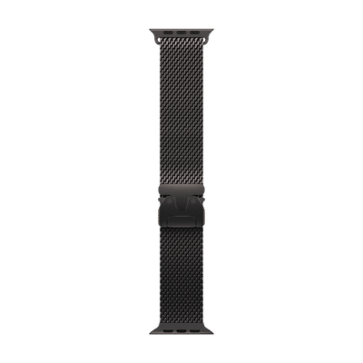 Apple Titanium Milanese Loop for Apple Watch (44mm / 45mm / 46mm / 49mm, Large) (Secure Parachute Style Buckle, Black)