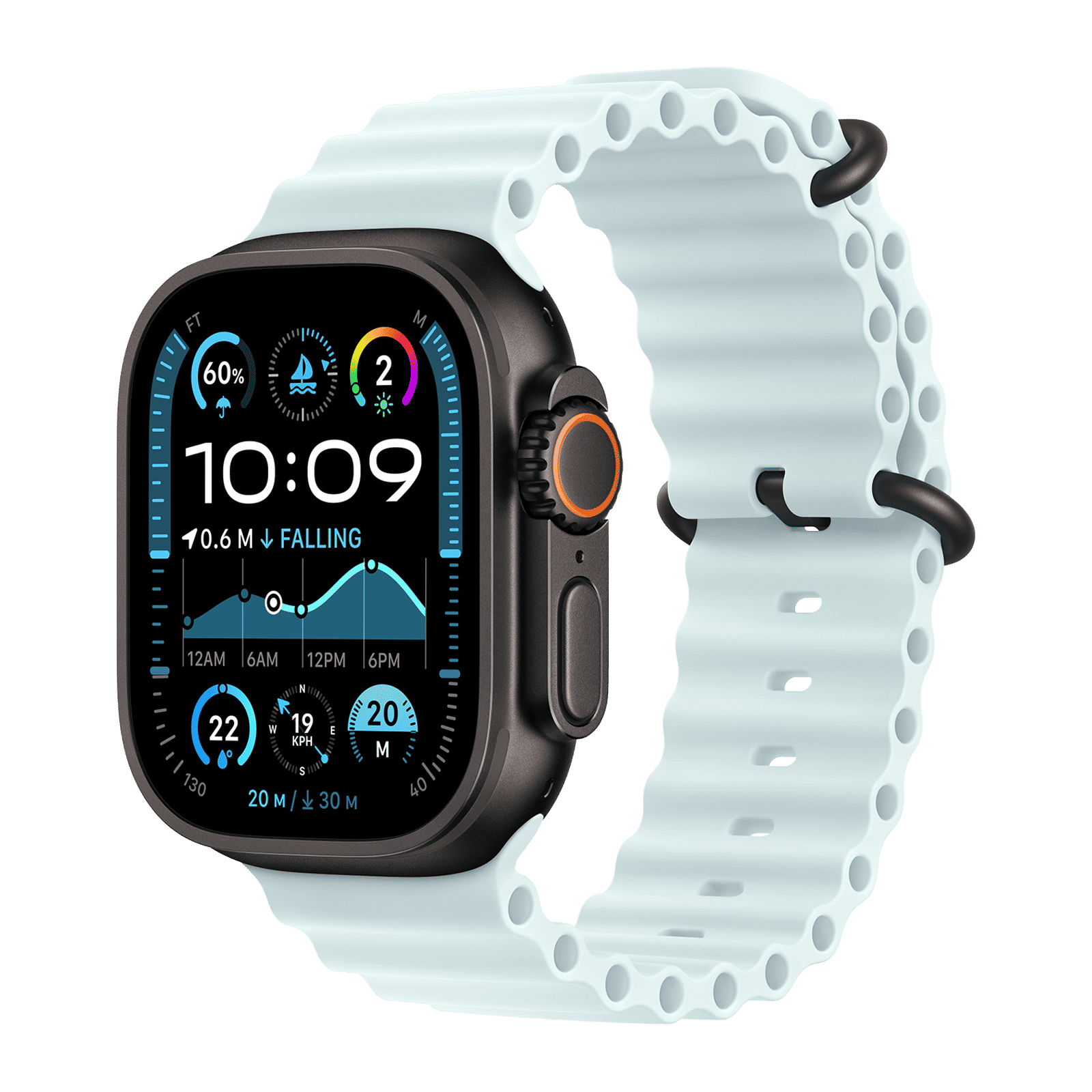 Apple Black Titanium & Fluoroelastomer Ocean Band Extension for Apple Watch (44mm / 45mm / 46mm / 49mm) (Corossion Resistant, Ice Blue) Apple Black Titanium & Fluoroelastomer Ocean Band Extension for Apple Watch (44mm / 45mm / 46mm / 49mm) (Corossion Resistant, Ice Blue)_2