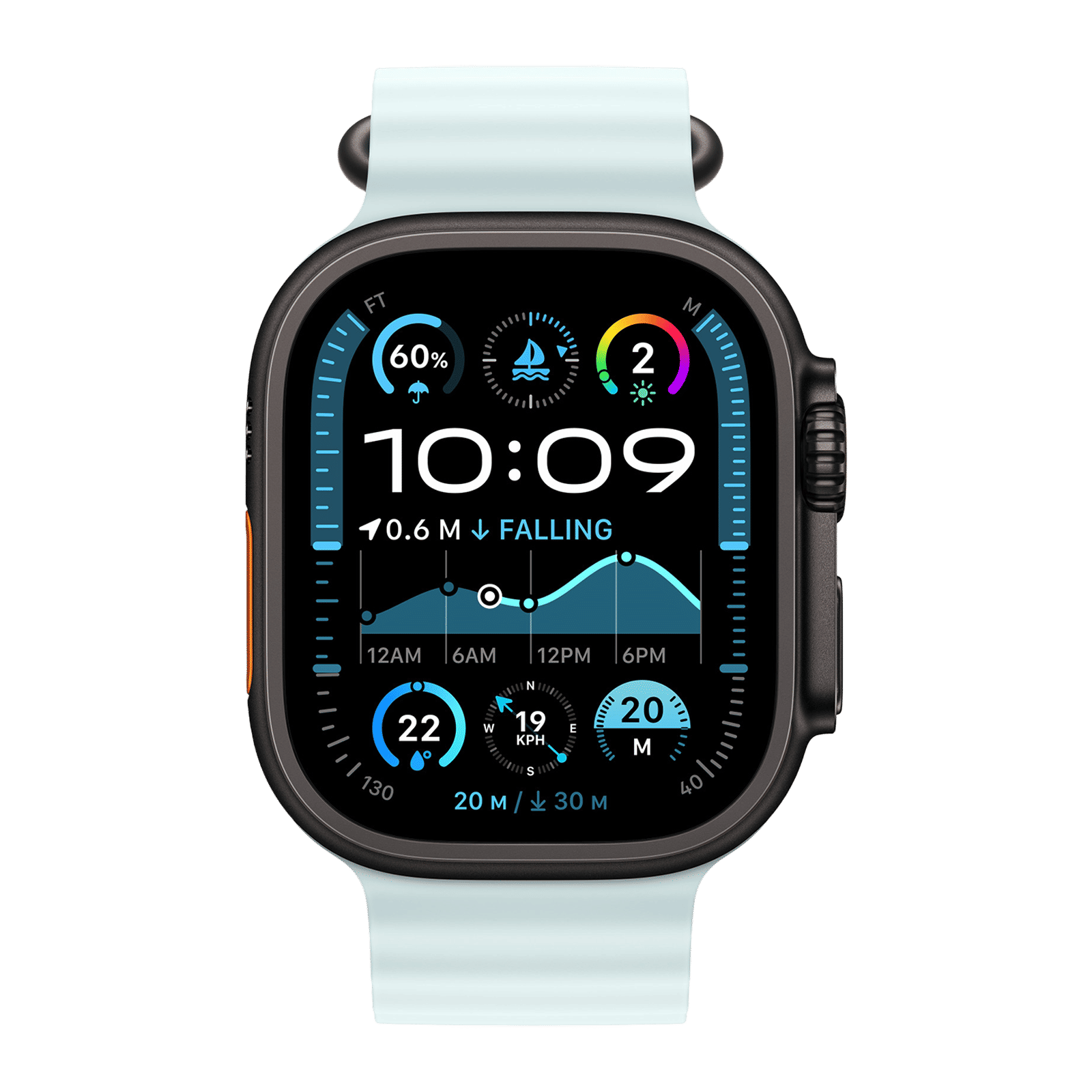 Apple Black Titanium & Fluoroelastomer Ocean Band Extension for Apple Watch (44mm / 45mm / 46mm / 49mm) (Corossion Resistant, Ice Blue) Apple Black Titanium & Fluoroelastomer Ocean Band Extension for Apple Watch (44mm / 45mm / 46mm / 49mm) (Corossion Resistant, Ice Blue)_3