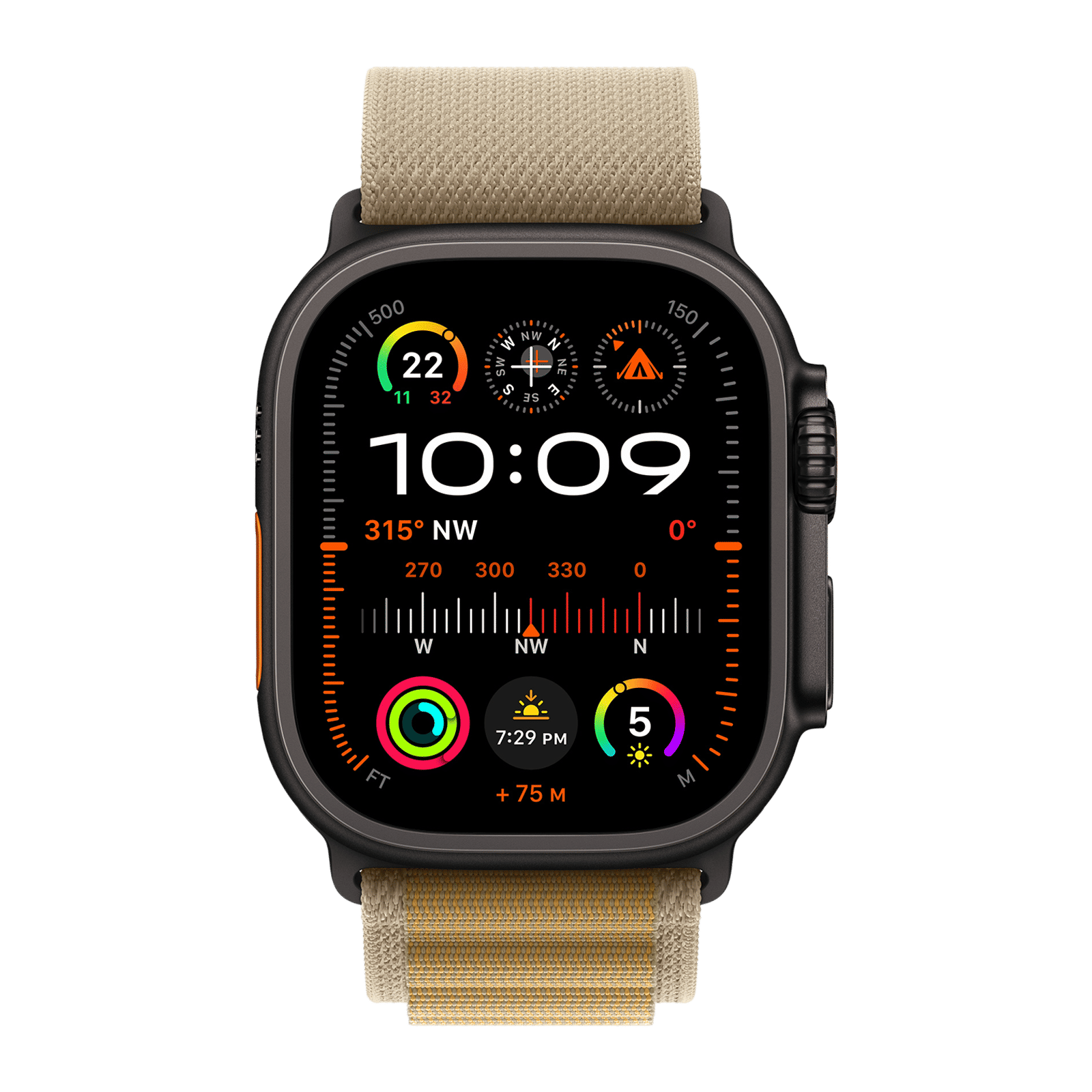 Apple Polyester, Spandex & Black Titanium Alpine Loop for Apple Watch (44mm / 45mm / 46mm / 49mm, Large) (Corrosion Resistant, Tan)_3