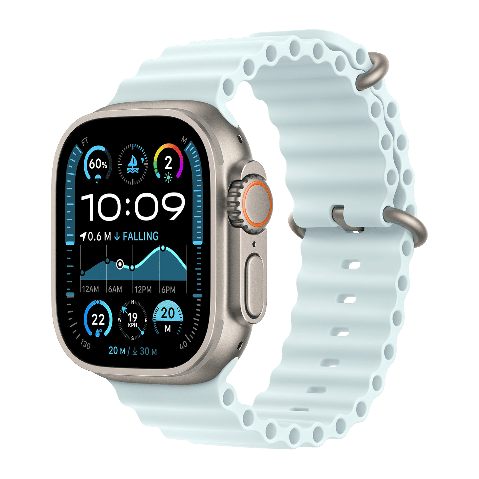 Apple Natural Titanium & Fluoroelastomer Ocean Band Extension for Apple Watch (44mm / 45mm / 46mm / 49mm) (Corossion Resistant, Ice Blue) Apple Natural Titanium & Fluoroelastomer Ocean Band Extension for Apple Watch (44mm / 45mm / 46mm / 49mm) (Corossion Resistant, Ice Blue)_2