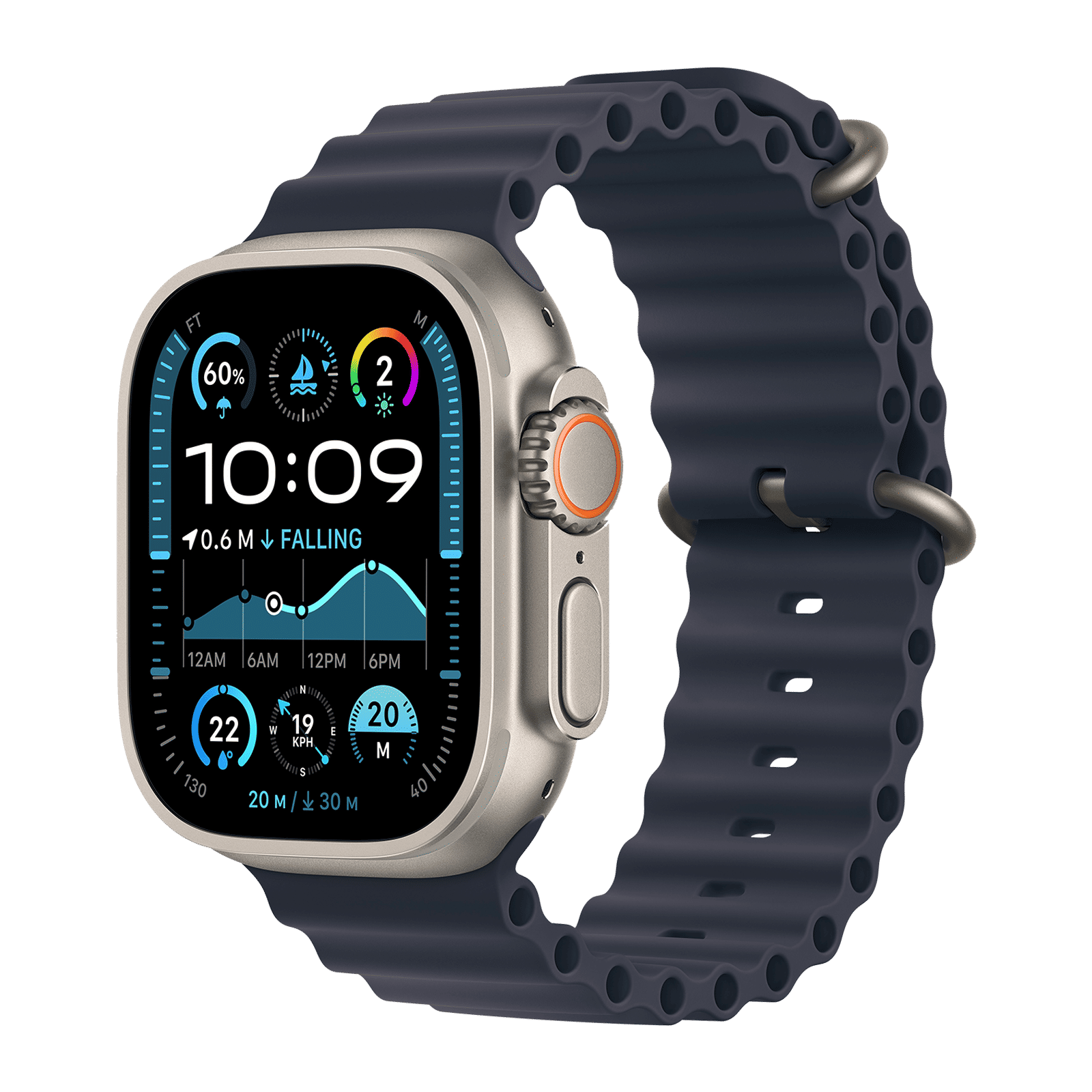 Apple Titanium & Fluoroelastomer Ocean Band for Apple Watch (44mm / 45mm / 46mm / 49mm) (Black Titanium Finish Buckle, Navy) Apple Titanium & Fluoroelastomer Ocean Band for Apple Watch (44mm / 45mm / 46mm / 49mm) (Black Titanium Finish Buckle, Navy)_2