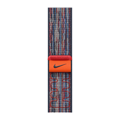 Apple Woven Nylon Nike Sport Loop for Apple Watch (44mm / 45mm / 46mm / 49mm) (Hook-and-Loop Fastener, Blue & Red)