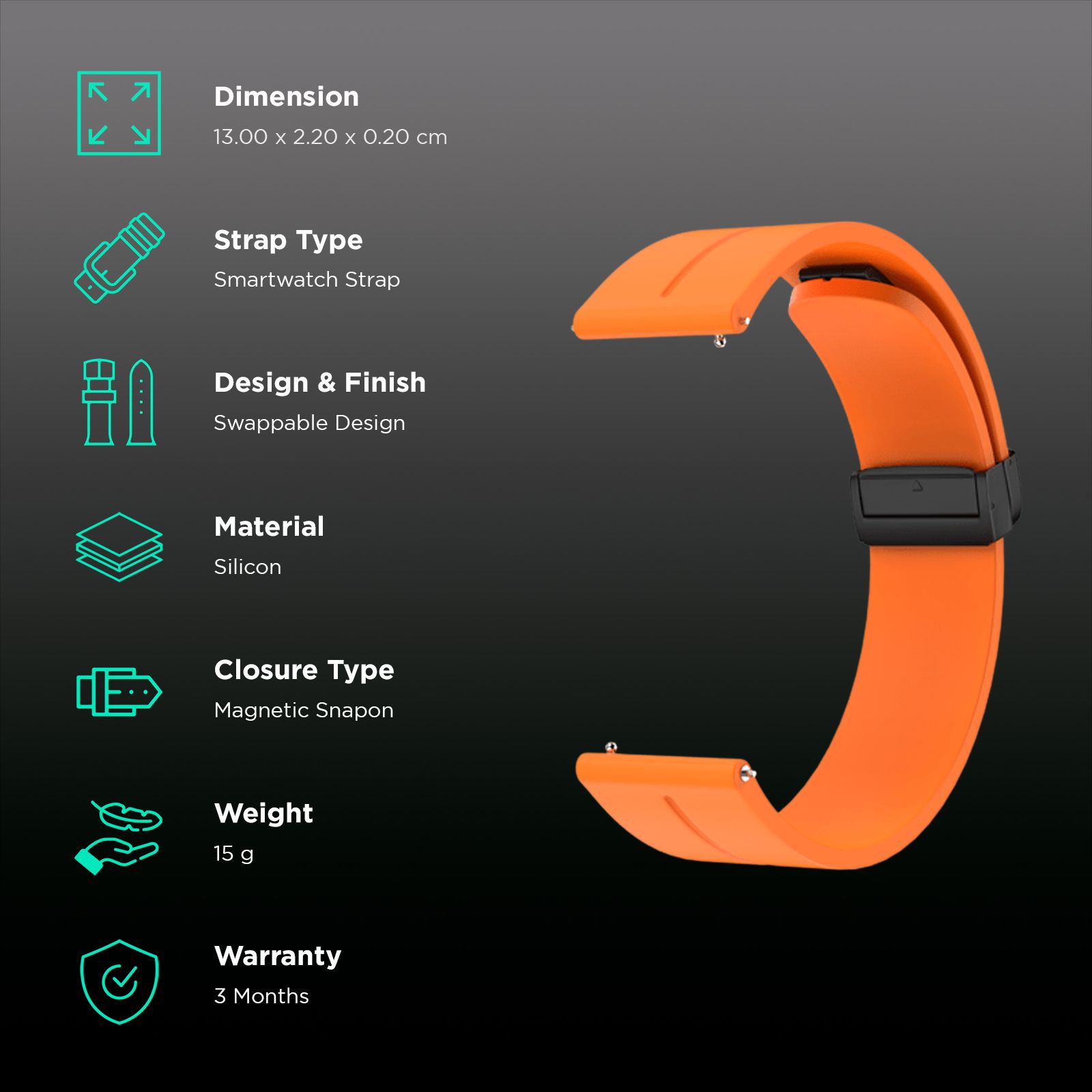 noise SnapOn Silicone Magnetic Loop for Smartwatch (22mm) (Quick Release Pins, Orange) noise SnapOn Silicone Magnetic Loop for Smartwatch (22mm) (Quick Release Pins, Orange)_2