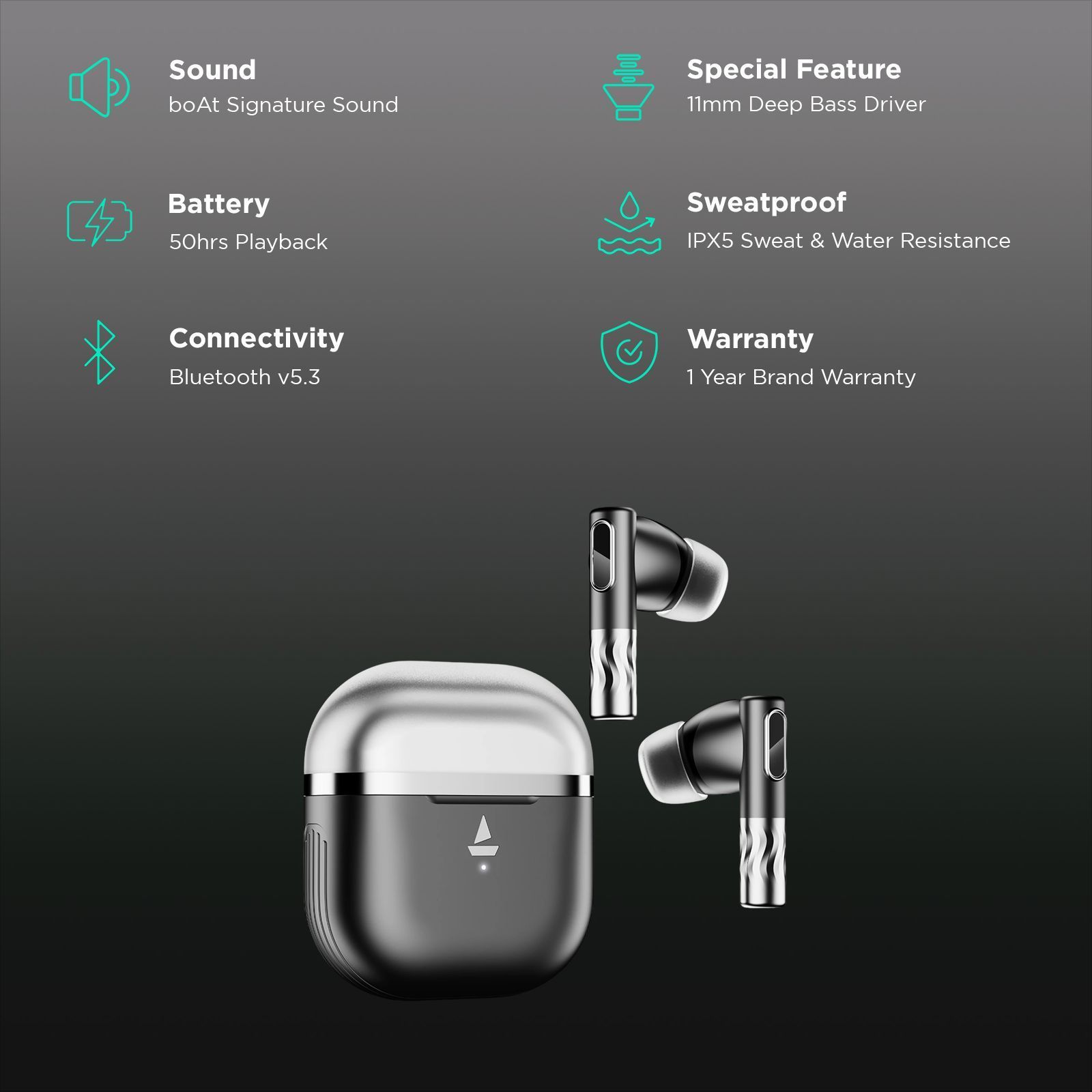 boAt Nirvana Zenith TWS Earbuds with Active Noise Cancellation (IPX5 Water Resistant, 50 Hours of Playtime, Mystique Black) boAt Nirvana Zenith TWS Earbuds with Active Noise Cancellation (IPX5 Water Resistant, 50 Hours of Playtime, Mystique Black)_3