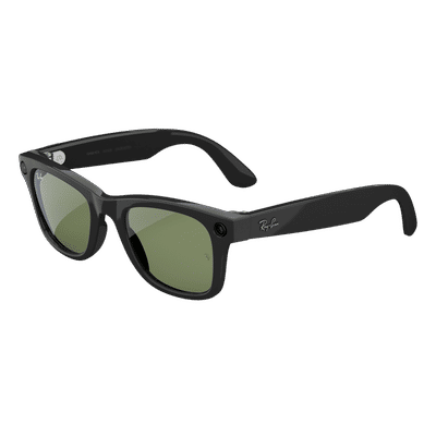 Ray-Ban Meta Wayfarer (Gen 2) AI Smart Glasses for Men, Women (12MP Ultra-Wide Camera, AI Voice Assistant, Open-ear Audio, Live Translation, Green Lenses, Large, Shiny Black)