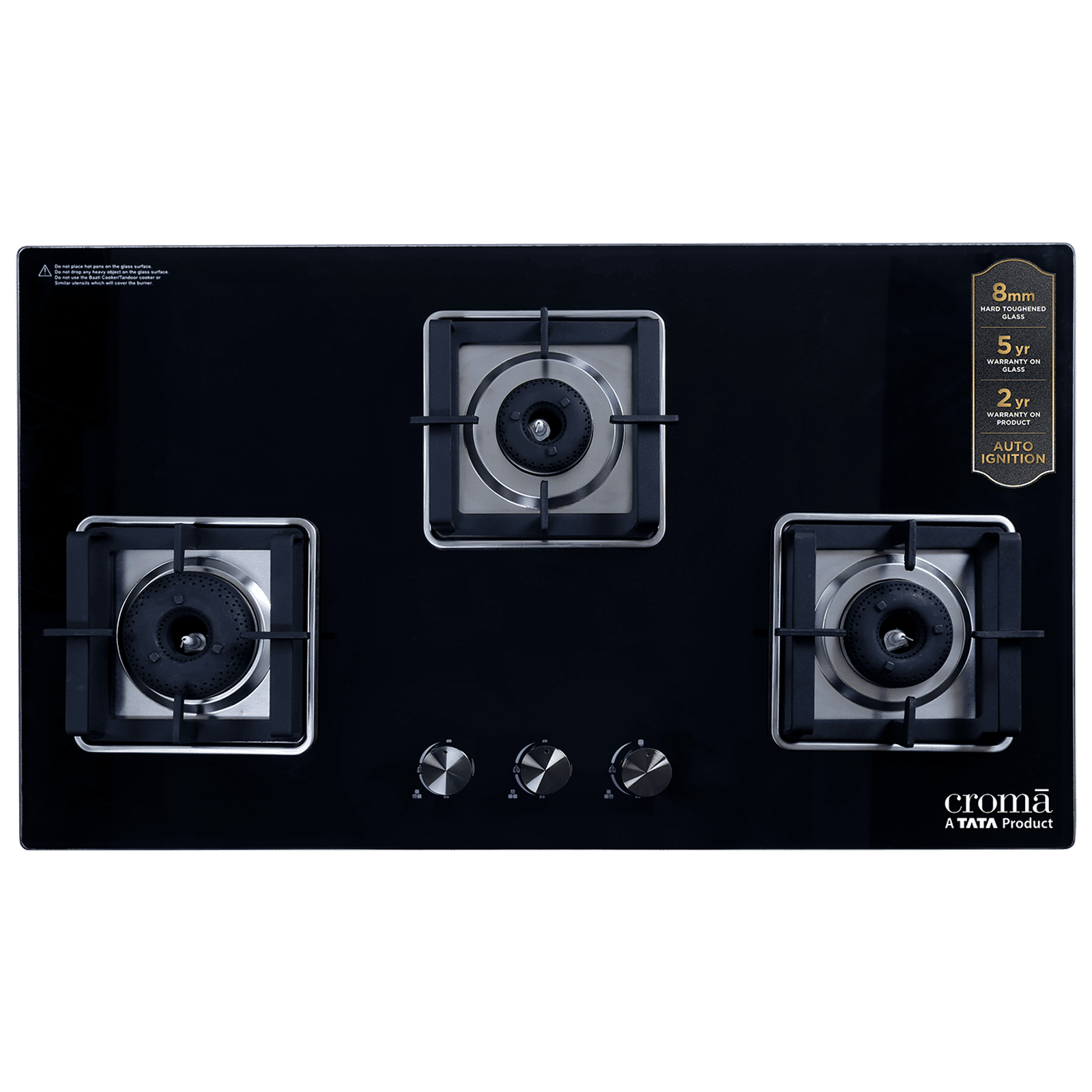 Croma Toughened Glass Top 3 Burner Automatic Hob (Double Drip Tray, Black) Croma Toughened Glass Top 3 Burner Automatic Hob (Double Drip Tray, Black)_9