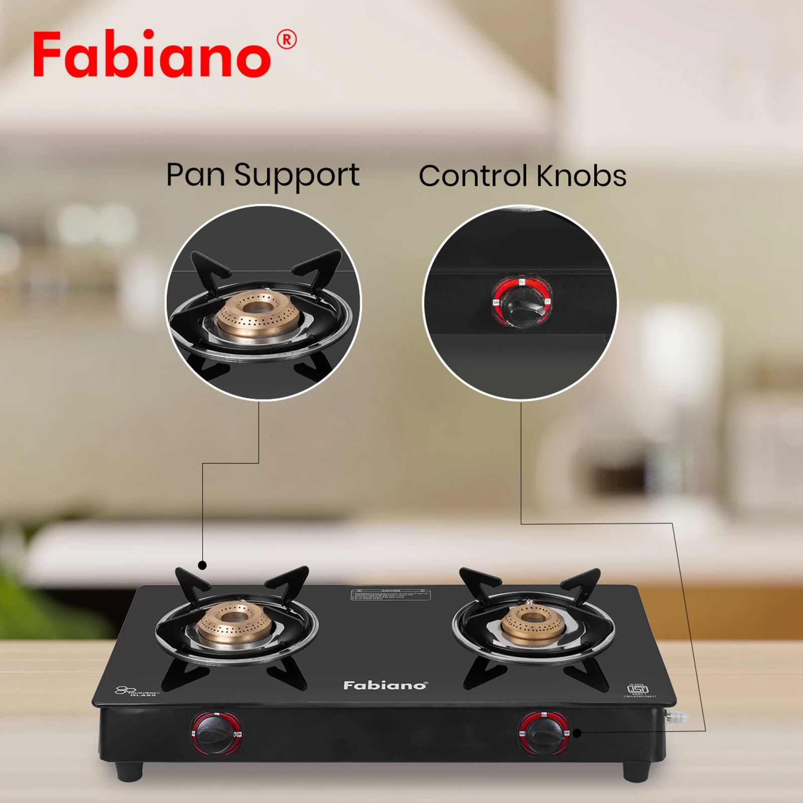 Fabiano Toughened Glass Top 2 Burner Manual Gas Stove (ISI Certified, Black)_6