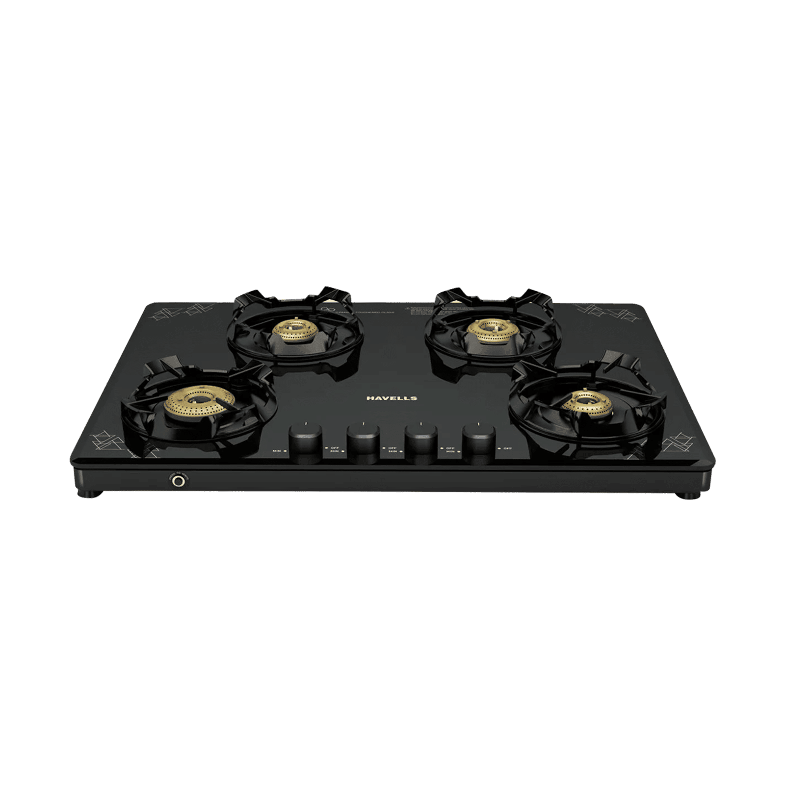 Havells Nucleus Toughened Glass Top 4 Burner Automatic Gas Stove (Heavy Duty Brass Burner, Black) Havells Nucleus Toughened Glass Top 4 Burner Automatic Gas Stove (Heavy Duty Brass Burner, Black)_1