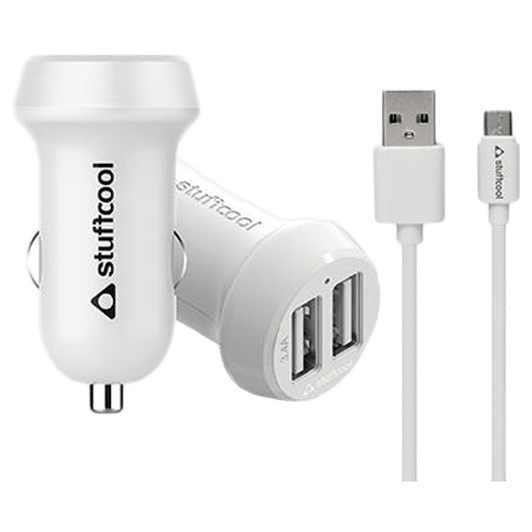 stuffcool Drive It 2.4 Amp Dual USB Car Charging Adapter with Cable (CKATOMMI-WHT, White)_1