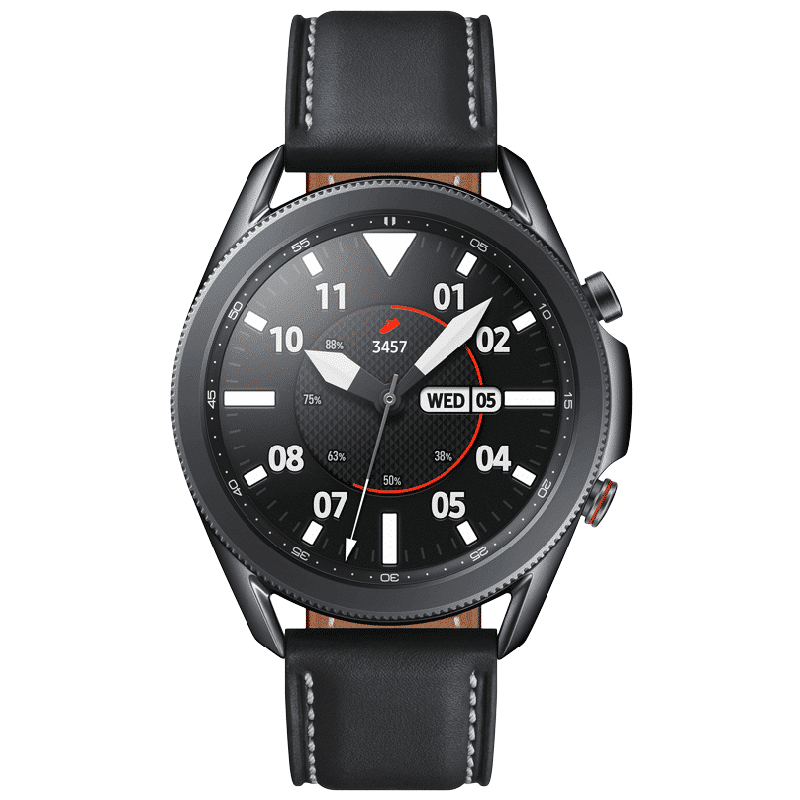 Buy Samsung Galaxy Watch3 Smartwatch (GPS + Bluetooth, 45mm) (Blood Oxygen  Monitoring, SM-R845FZSAINS, Mystic Silver/Black, Leather Strap) Online –  Croma