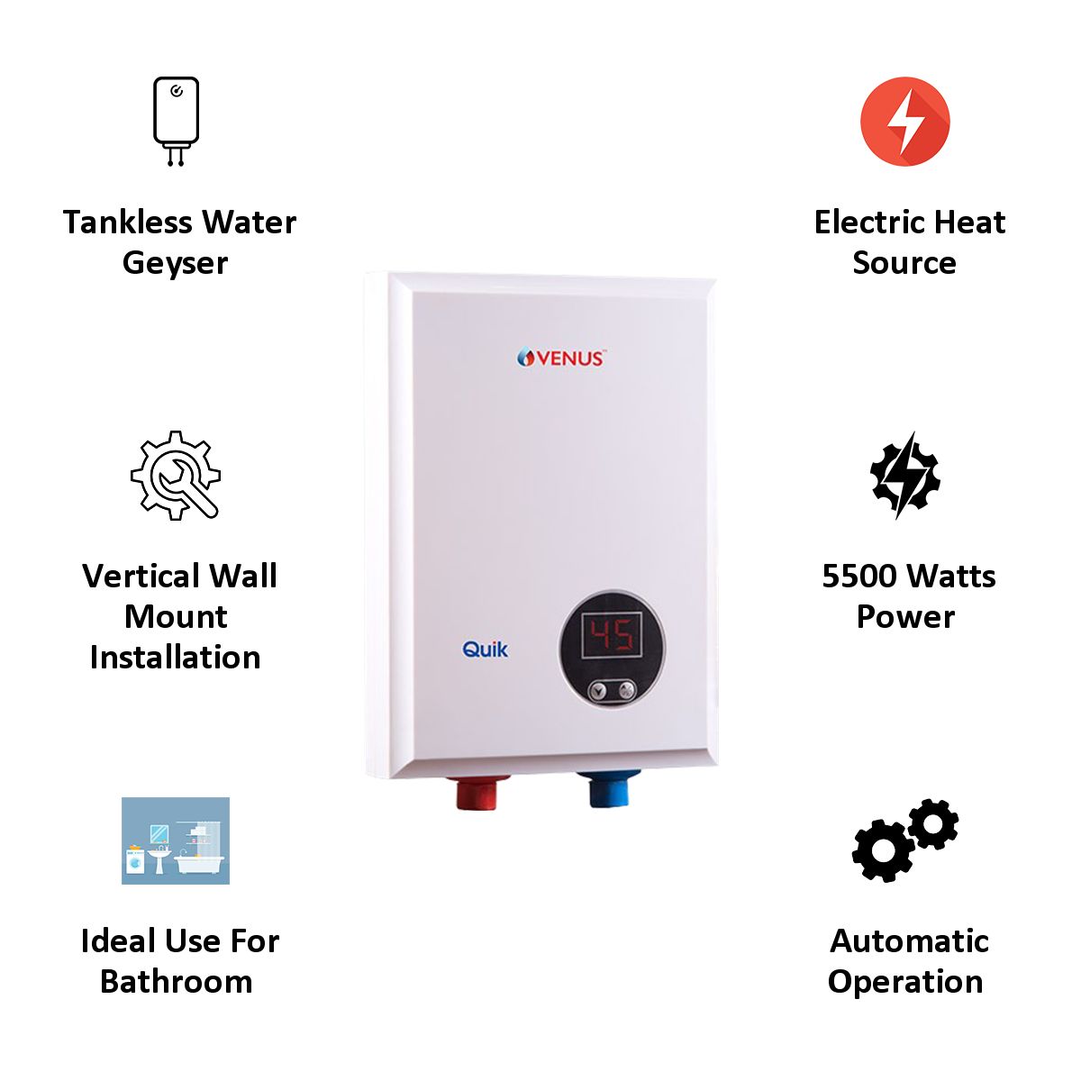 Buy VENUS Quik Vertical Instant Geyser with Tankless Heat Exchanger ...