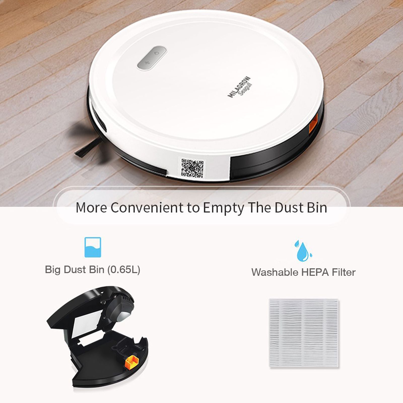 Buy Milagrow Seagull Prime 30 Watts Robotic Vacuum Cleaner (0.65 Litres ...