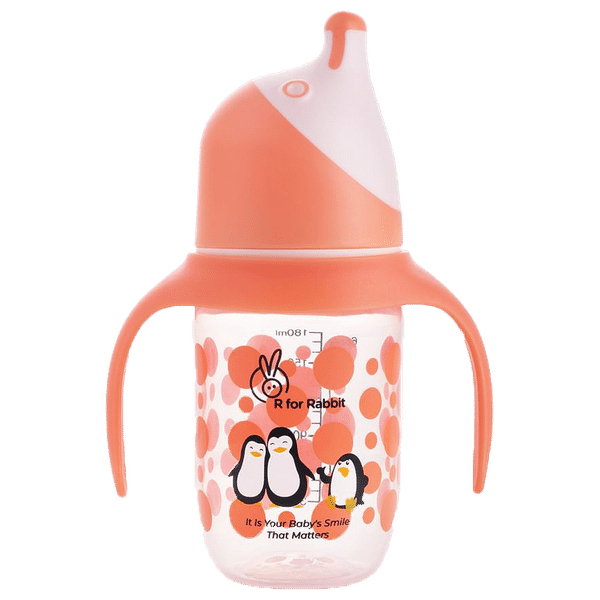 R for Rabbit Penguin Spout 180ml Baby Feeding Bottle (Anti Spill Hygienic Soft Silicone Spout, SSPGO01, Orange)_1