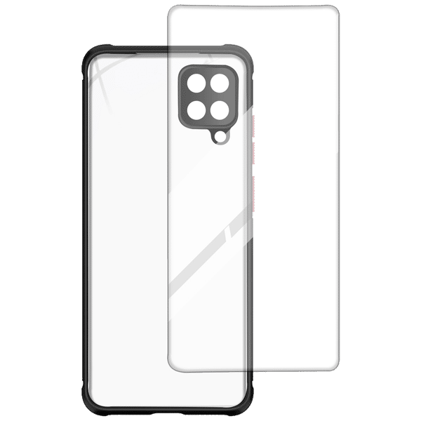 ARROW Hybrid Back Case and Screen Protector Bundle For Samsung Galaxy A12 (Ultra Transparent Visibility, AR-1048, Black)_1