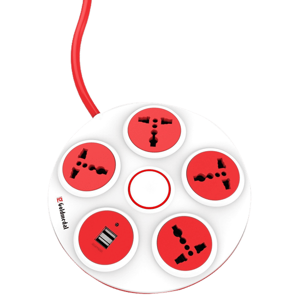 Goldmedal Curve 6 Amp 4 Sockets Spike Guard With Individual Switch 2 Meters (High Grade Fire Retardant Plastic, 205106, White/Red)_1