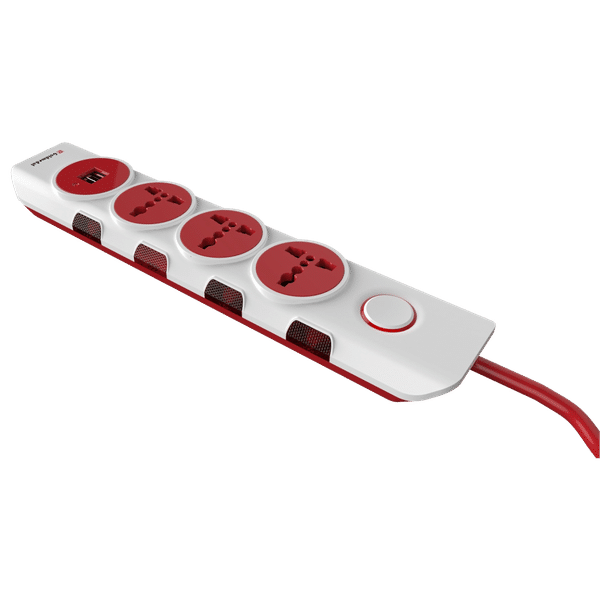 Goldmedal Curve 10 Amp 3 Sockets Extension Board 2 Meters (High Grade Fire Retardant Plastic, 205107, White/Red)_1